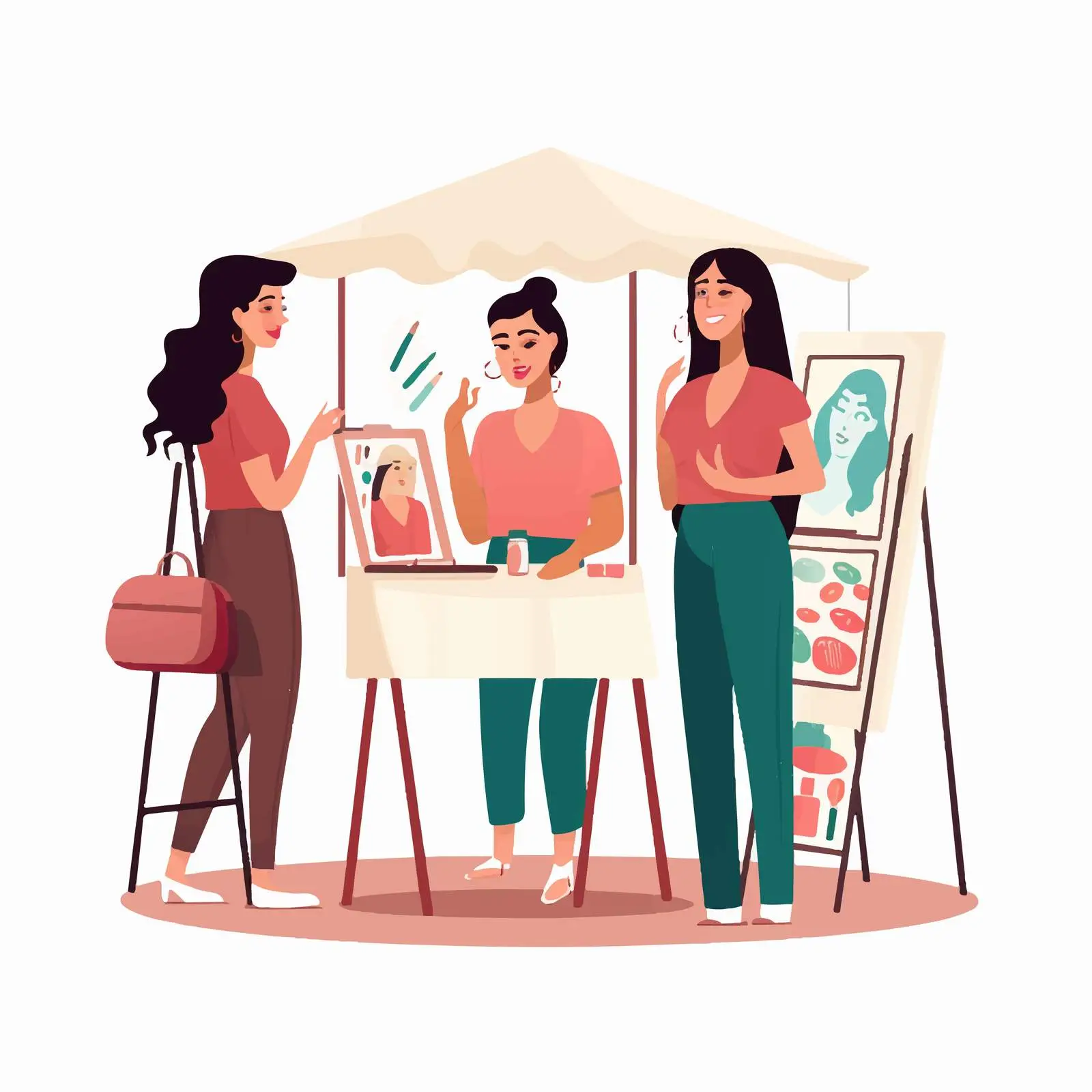 Clients and Promoters at Cosmetics Exhibition Stalls — free download from Dotvec