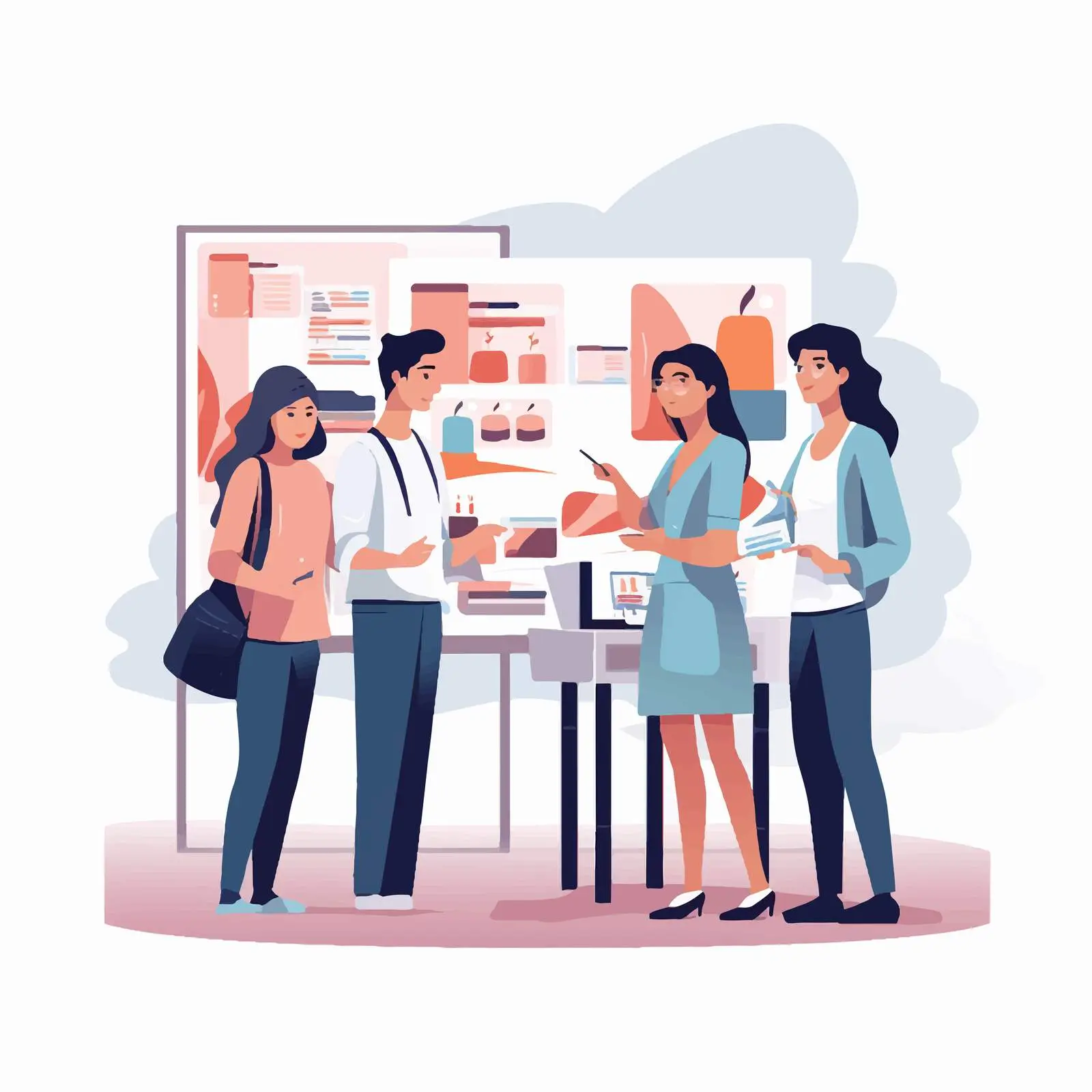 Clients and Promoter at Cosmetics Exhibition Stalls — free download from Dotvec