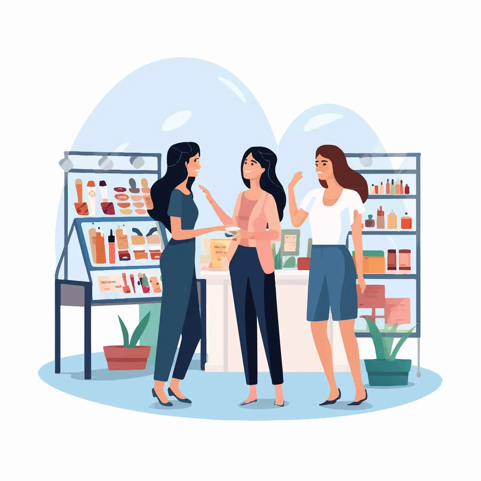 Cosmetics Exhibition Stalls with Promoters and Clients — free download from Dotvec