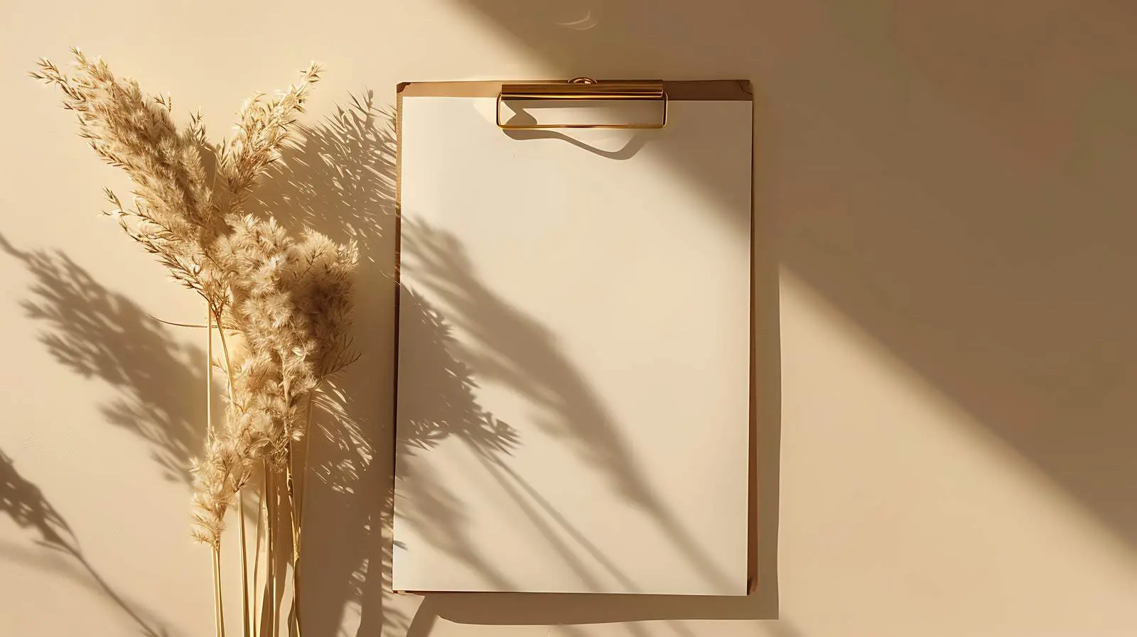 Blank Mockup Clipboard with Dried Pampas Grass — free download from Dotvec