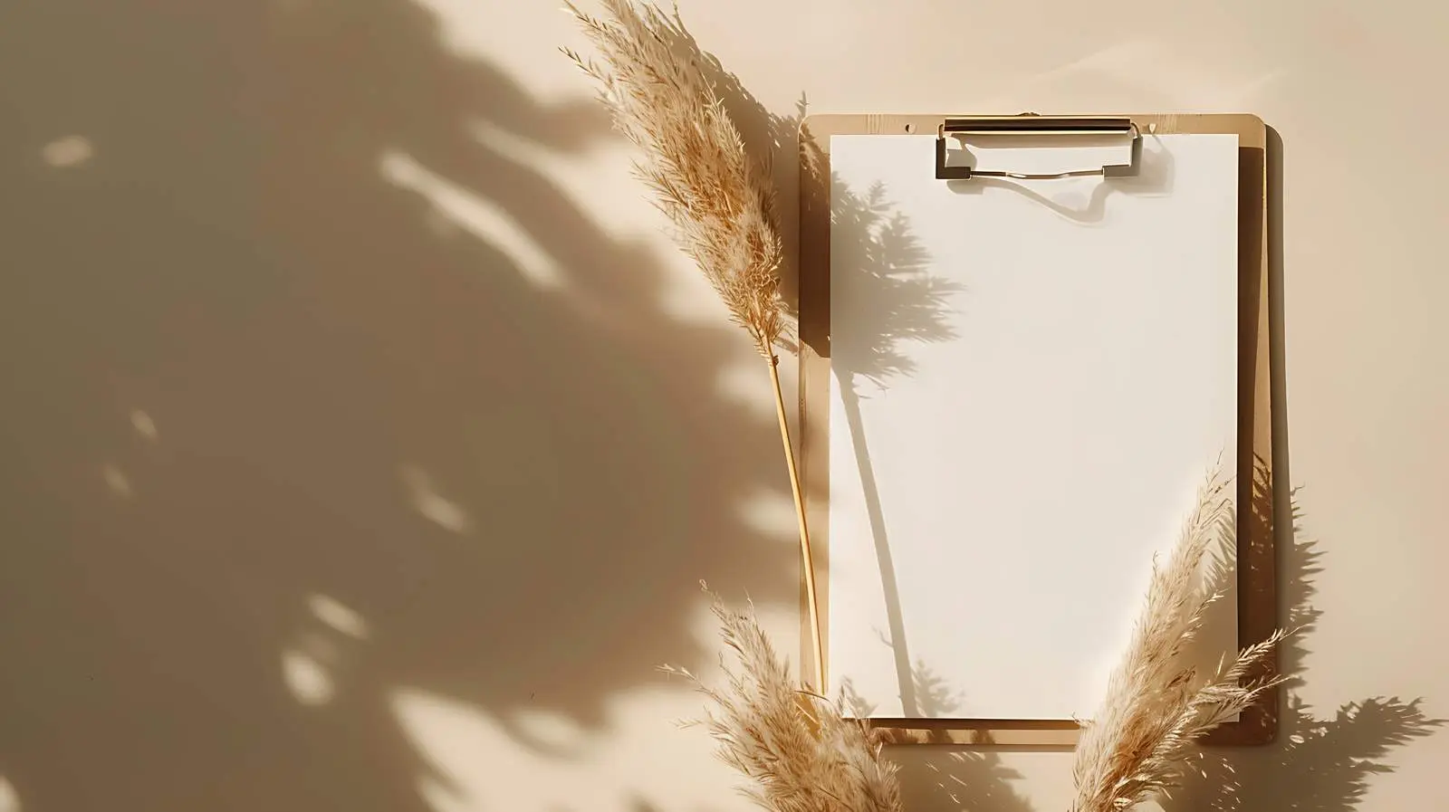 Blank Clipboard Mockup with Dried Pampas Grass — free download from Dotvec