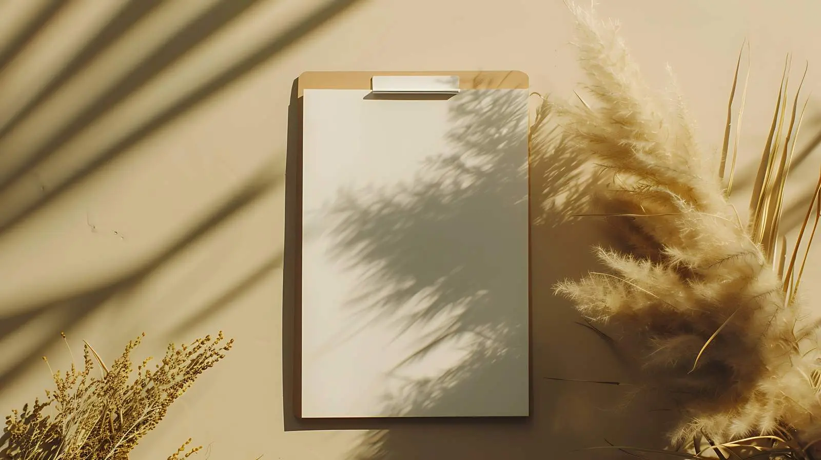 Blank Clipboard Pad Mockup with Dried Pampas — free download from Dotvec
