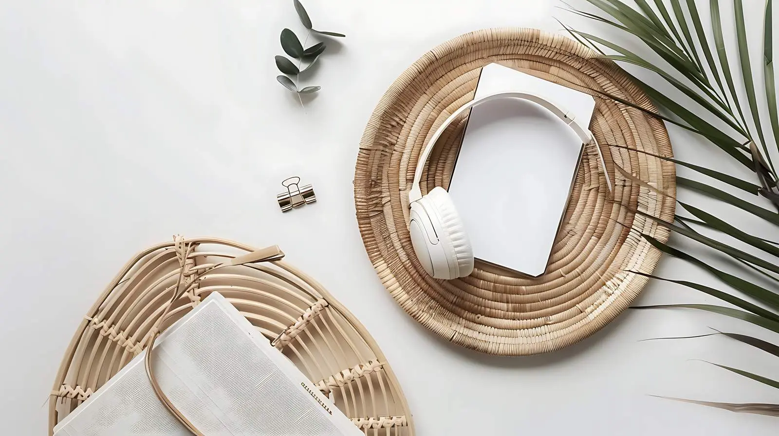 Wireless Headphones Clips on Rattan Plate – free wireless image from Dotvec