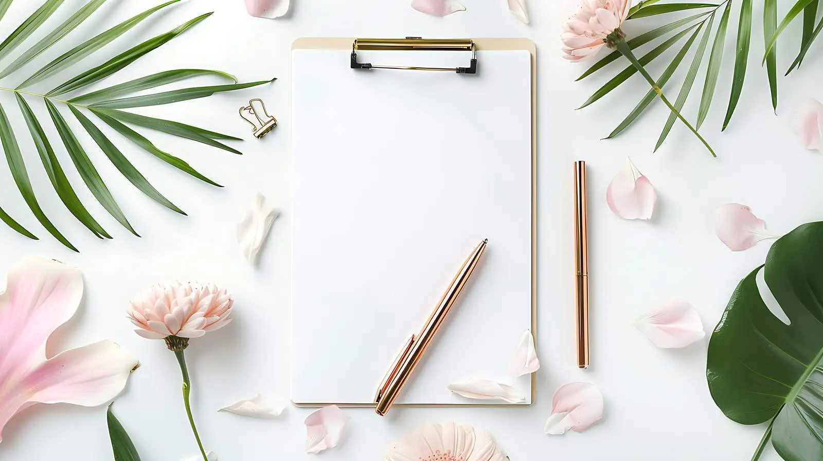 Blank Clipboard with Golden Pen and Clips – free school image from Dotvec