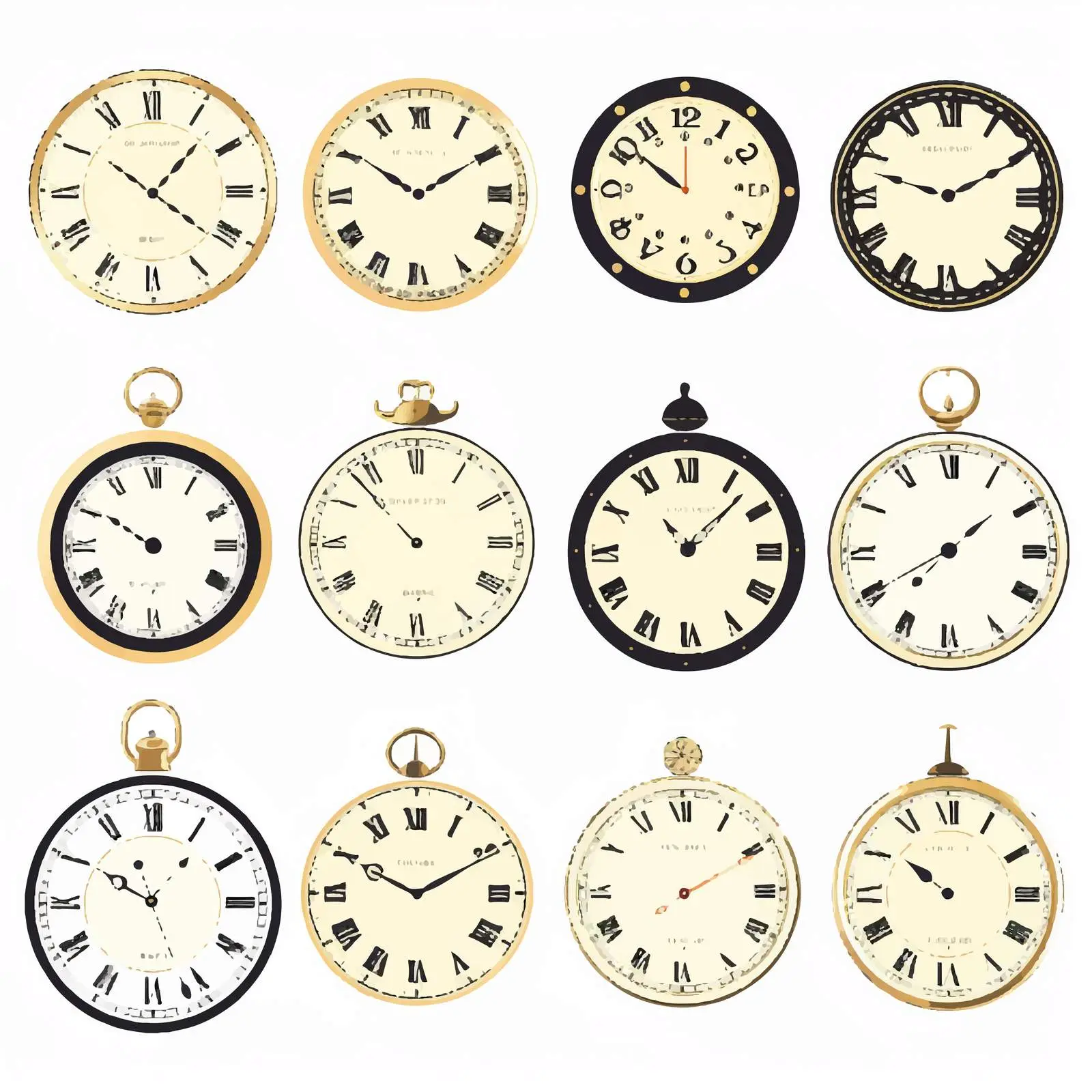 Vintage and Modern Clock Faces Set — free download from Dotvec