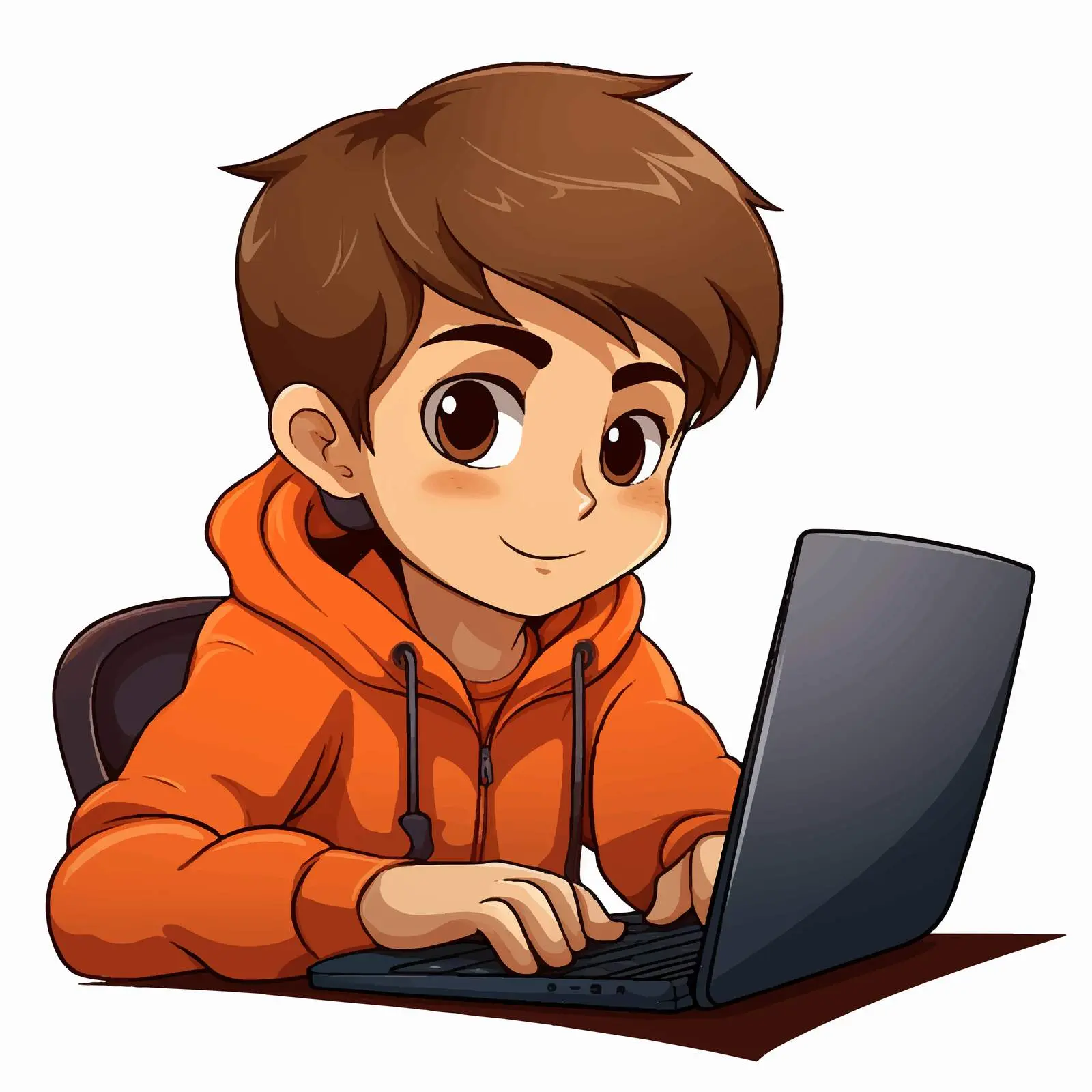 Boy Working on Computer - Cartoon Vector — free download from Dotvec
