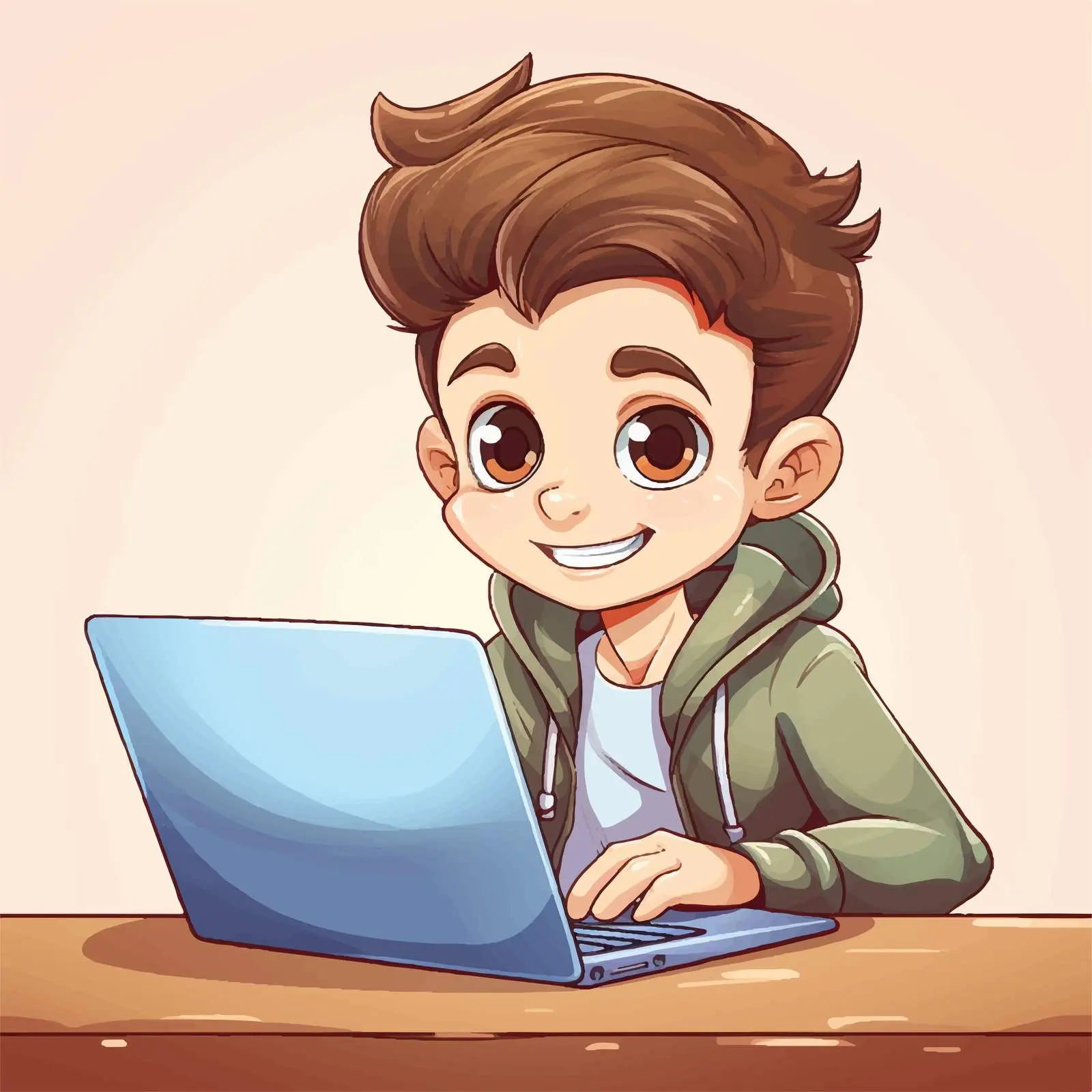 Young Boy Working on Computer Vector Illustration — free download from Dotvec