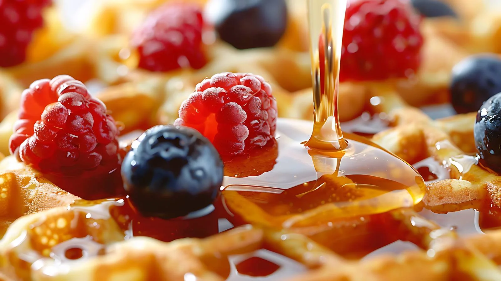 Delicious Waffles with Honey Drizzle Close-Up — free download from Dotvec