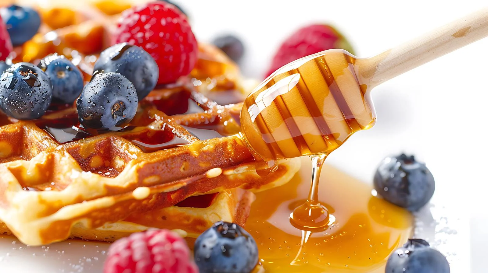 Delicious Waffles with Honey Drizzle Close-up — free download from Dotvec