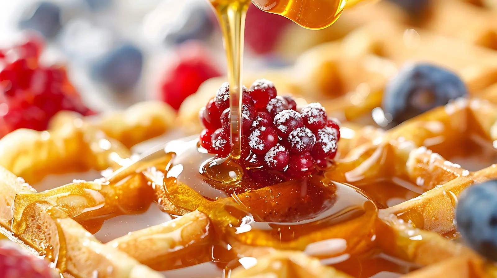 Delicious Waffles with Honey Drizzle Close-up — free download from Dotvec