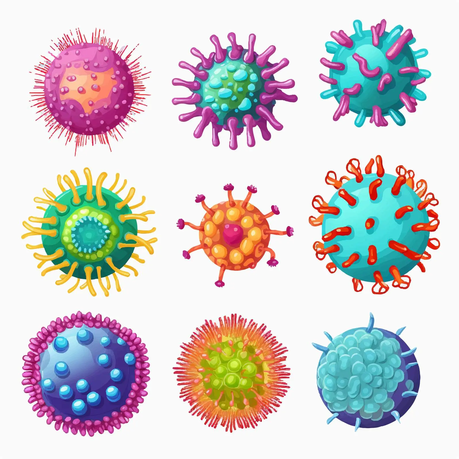 Close-up Illustrations of Various Virus Types — free download from Dotvec