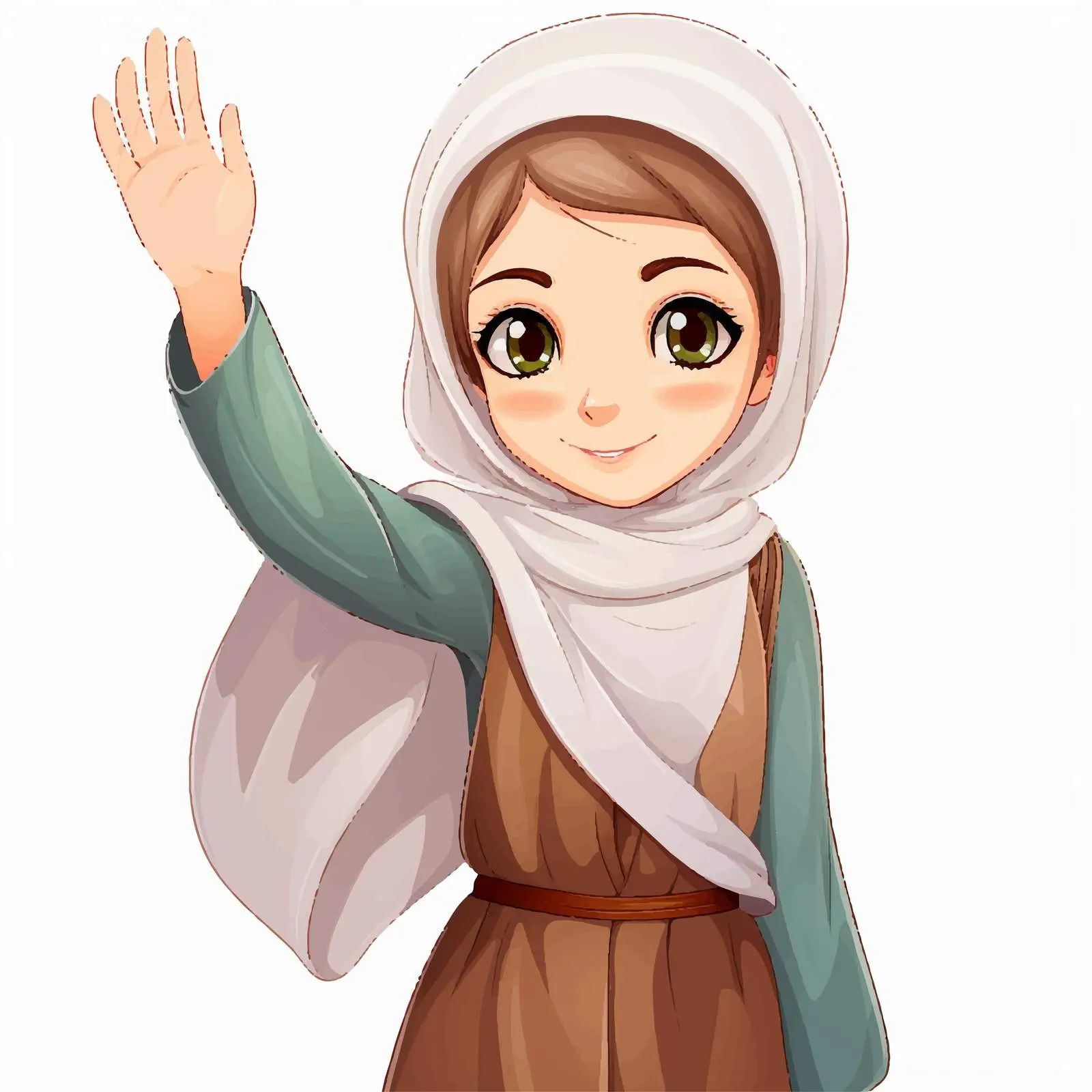Close Up Muslim Girl Waving Hand Cartoon Vector — free download from Dotvec