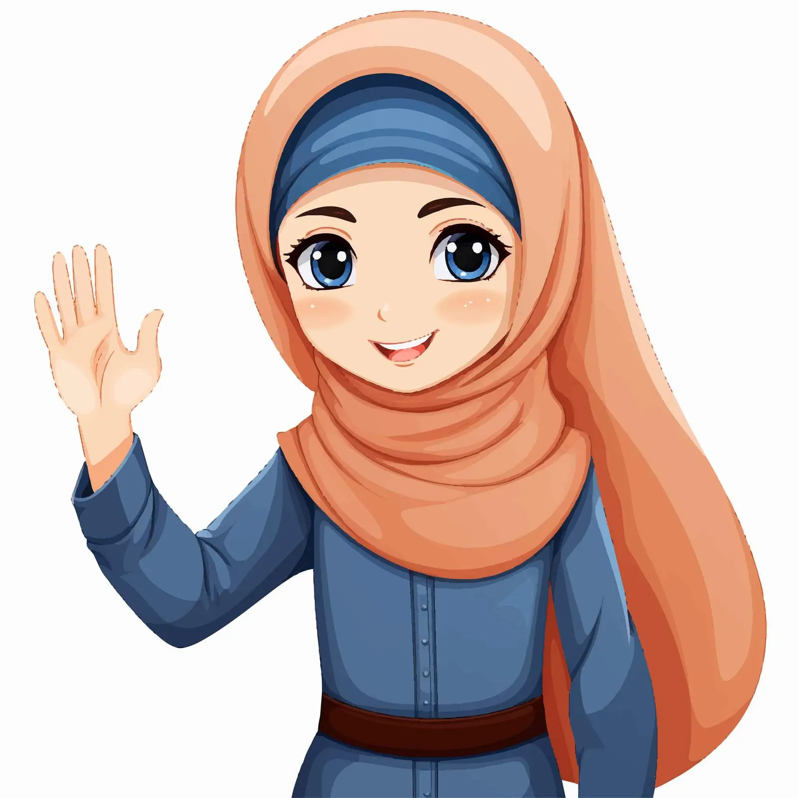 Close-Up Muslim Girl Waving Hand Cartoon Vector — free download from Dotvec