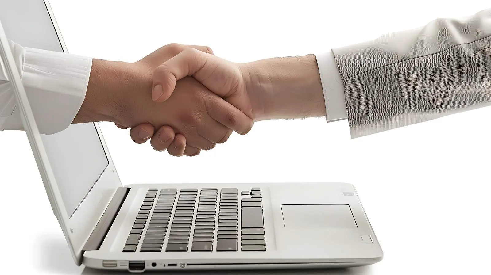 Business Handshake with Laptop on White Background – free trust image from Dotvec