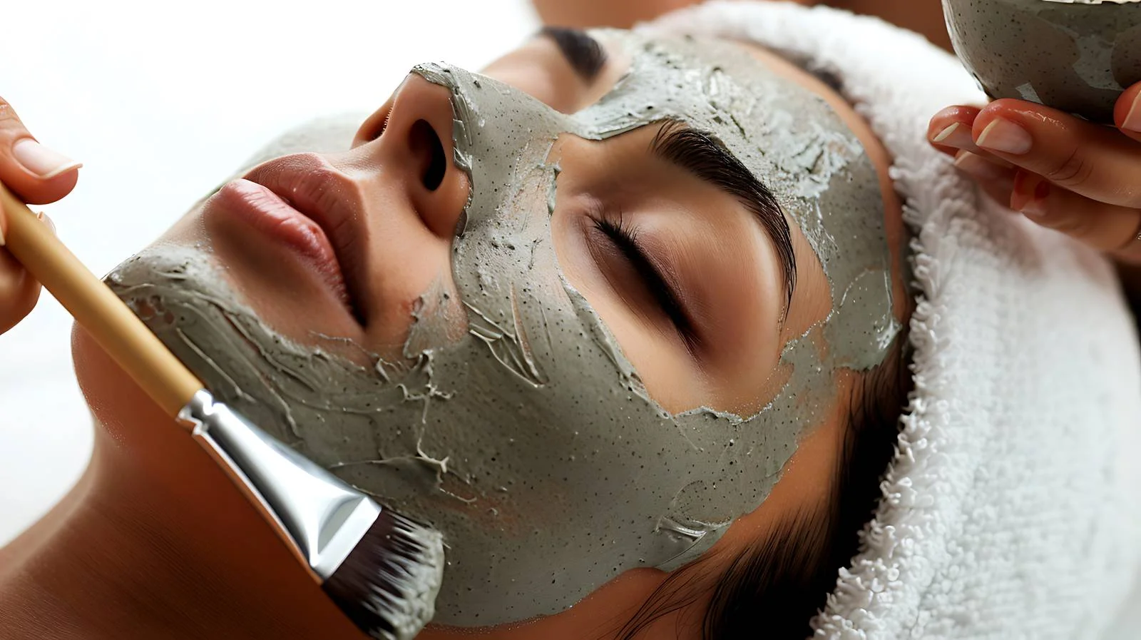 Elegant Woman Applying Facial Mask Lying Down — free download from Dotvec