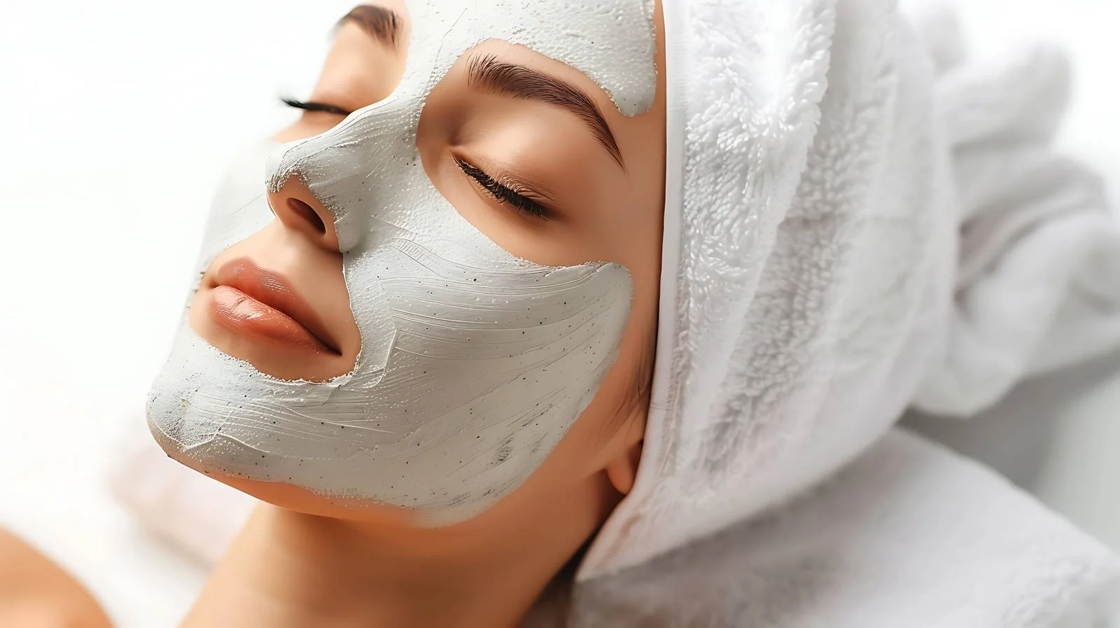 Tranquil woman applying face mask lying down — free download from Dotvec