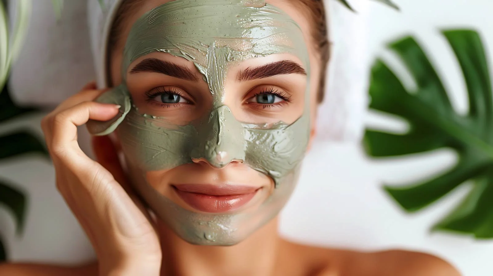 Elegant Woman Applying Face Mask While Lying — free download from Dotvec