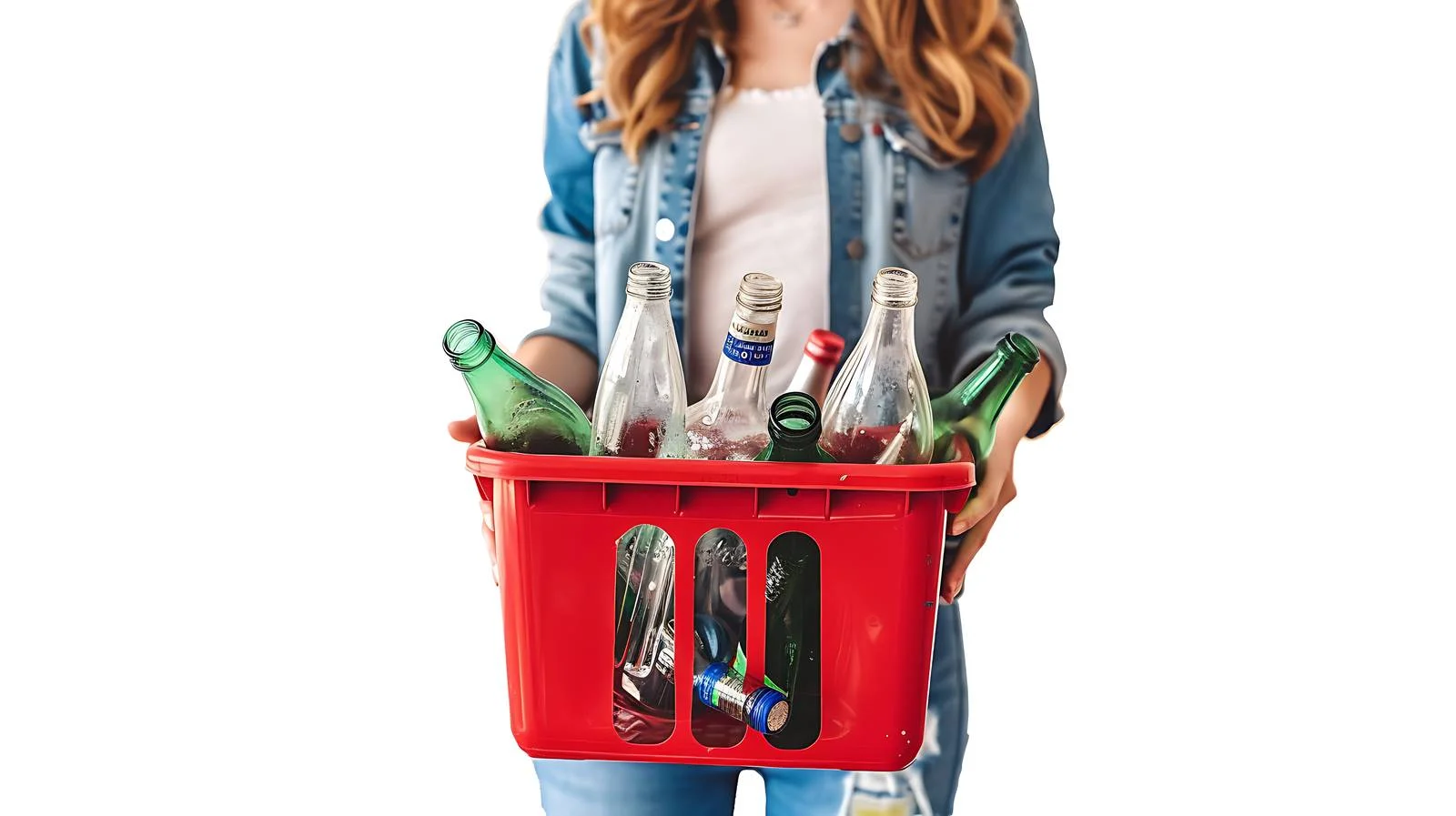 Environmental-conscious Woman with Red Recycling Bin — free download from Dotvec