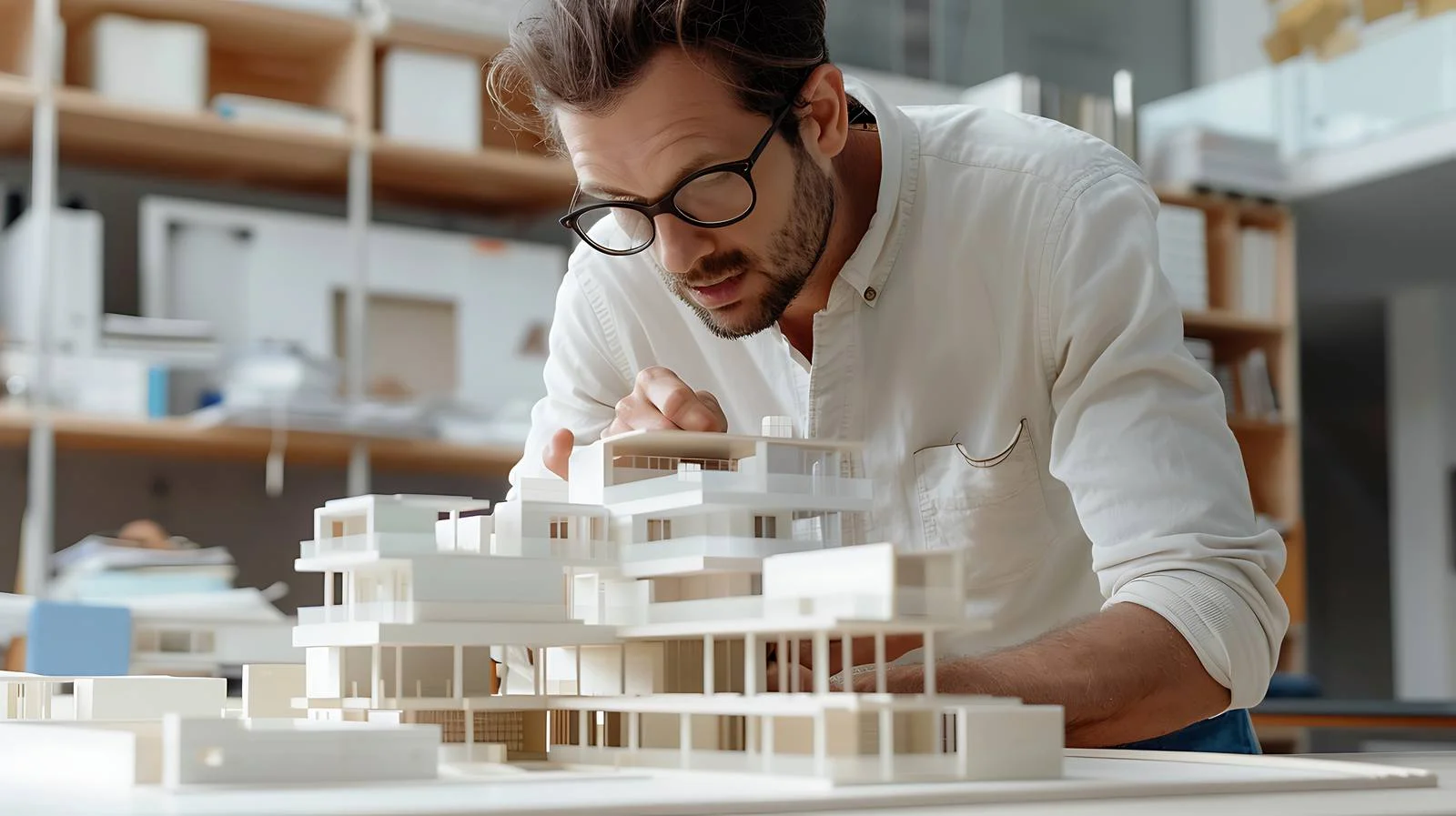 Architect reviewing architectural model — free download from Dotvec