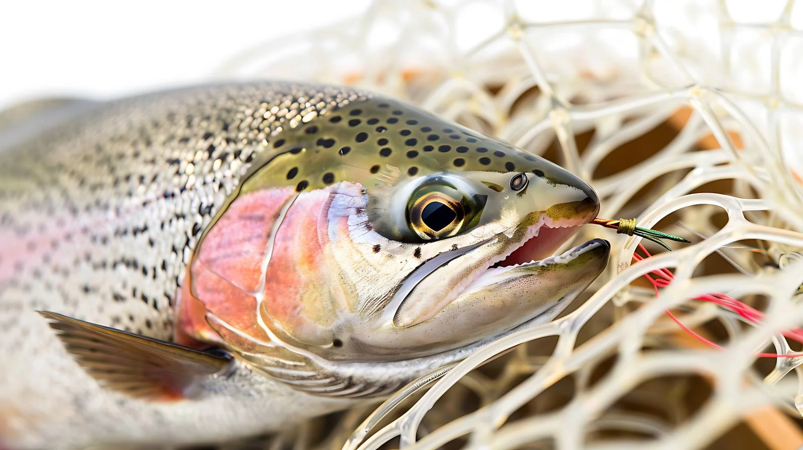 Vibrant Rainbow Trout Caught in Landing Net — free download from Dotvec