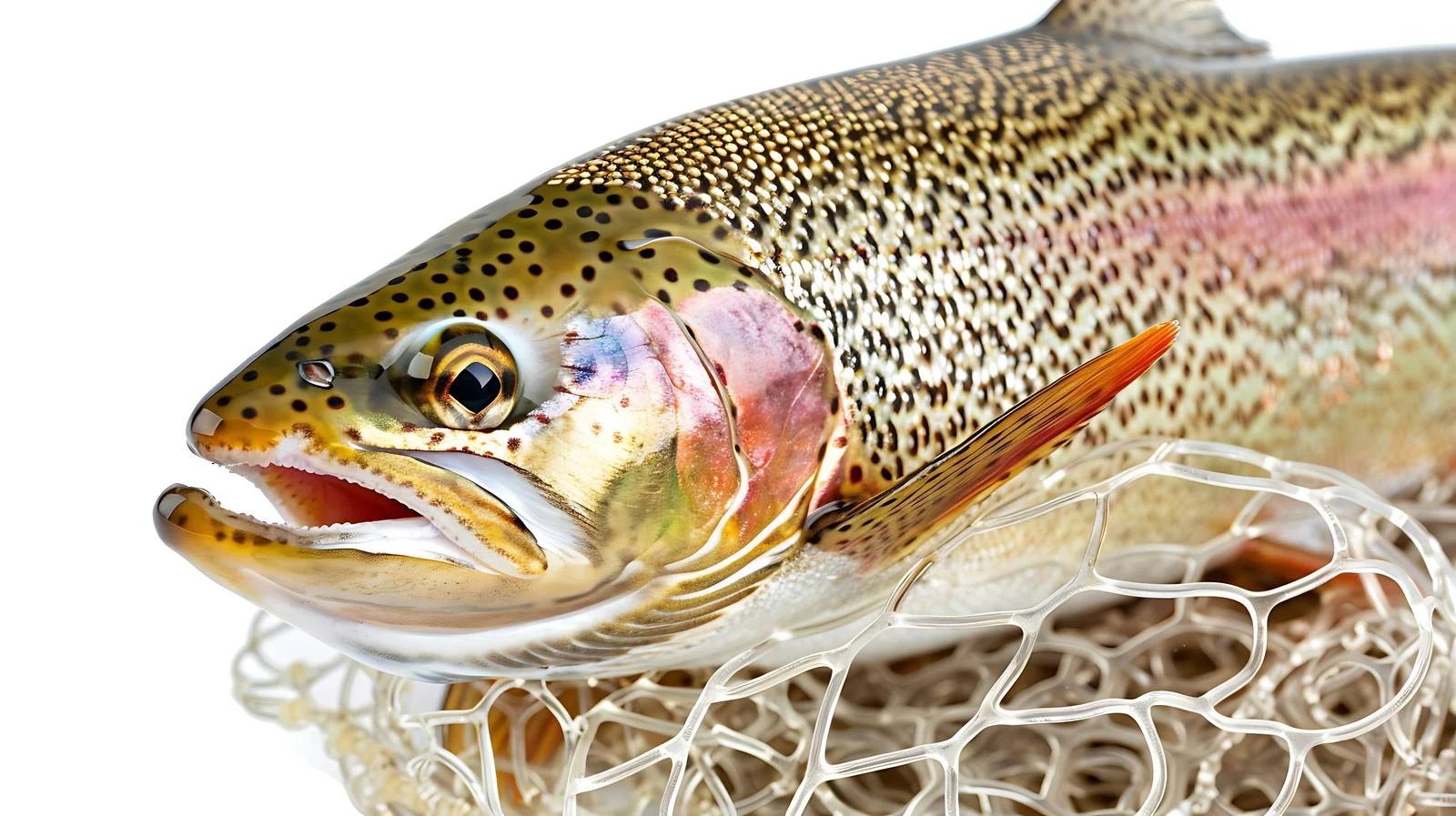 Vibrant Rainbow Trout Caught in Landing Net — free download from Dotvec