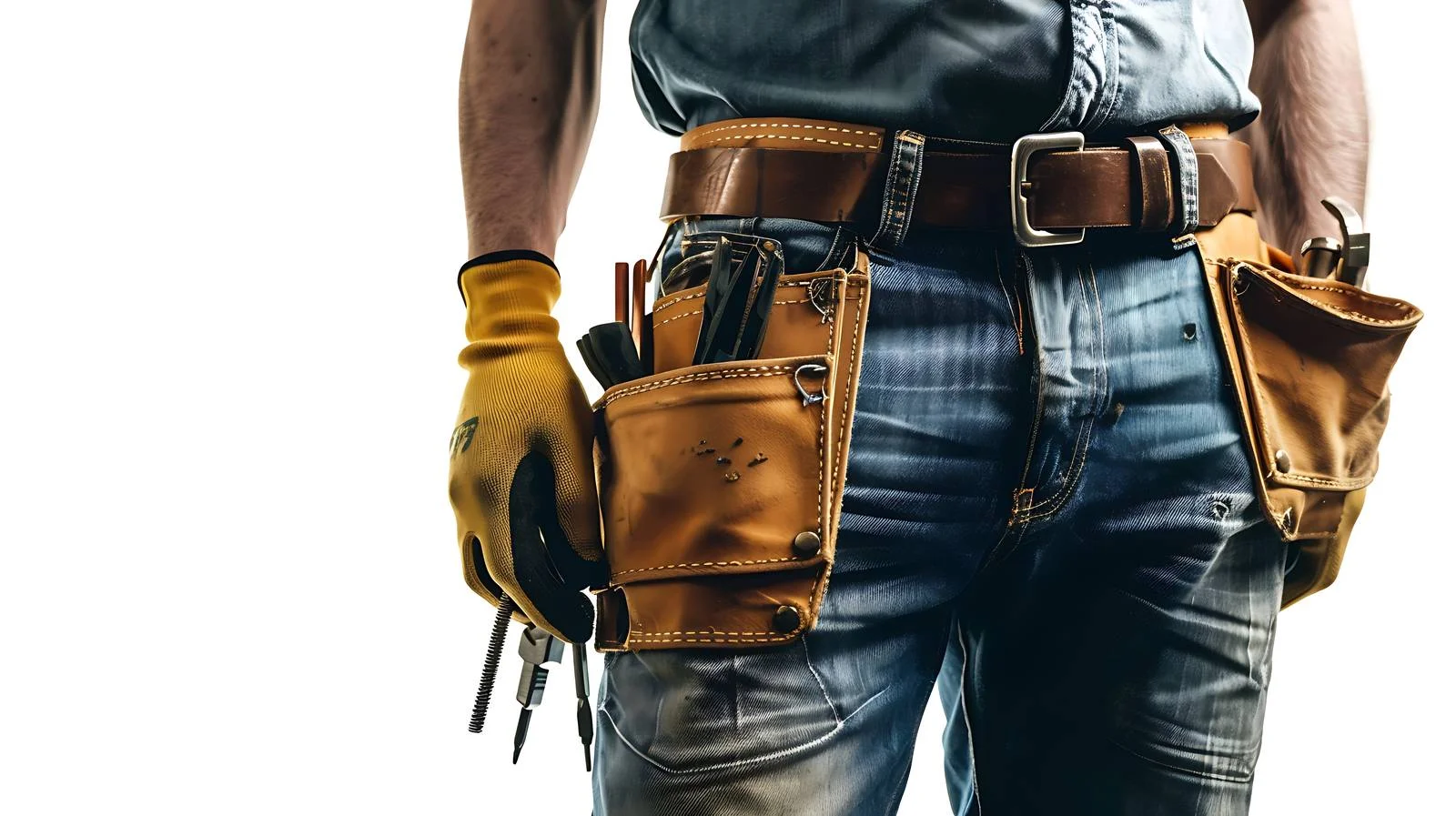 Focused Construction Worker with Tool Belt — free download from Dotvec