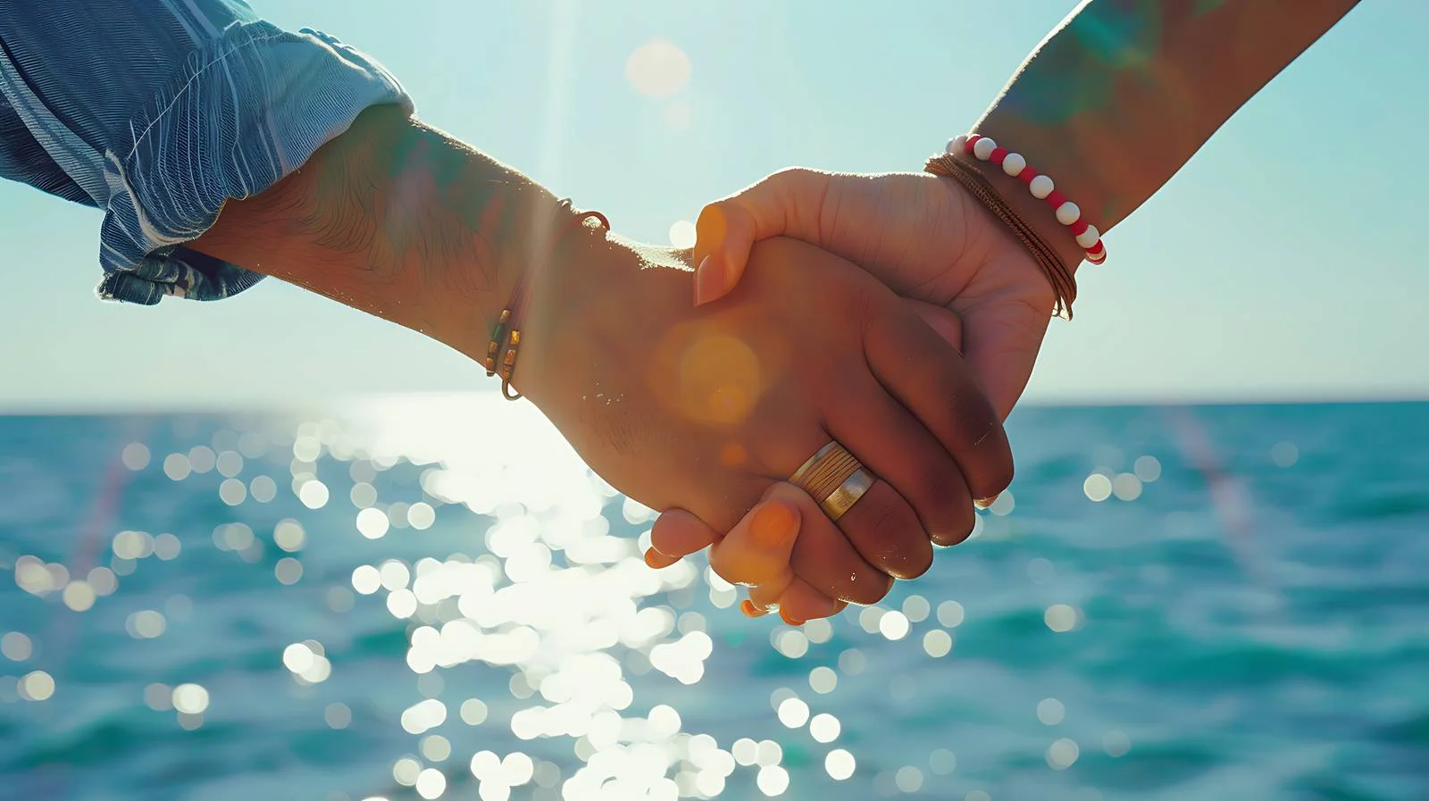 Romantic Couple Holding Hands by the Sea — free download from Dotvec