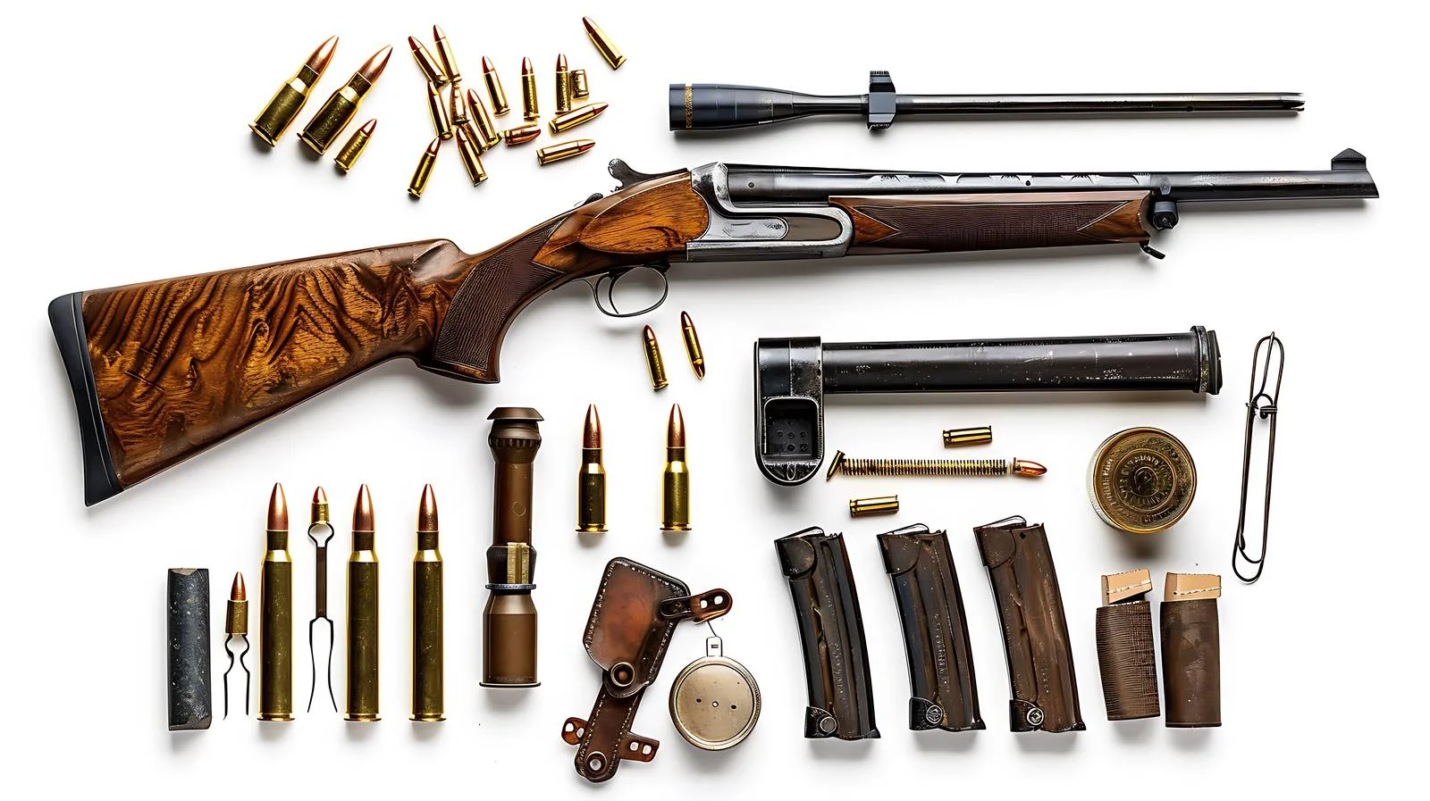 Detailed View of Disassembled Shotgun and Ammunition — free download from Dotvec