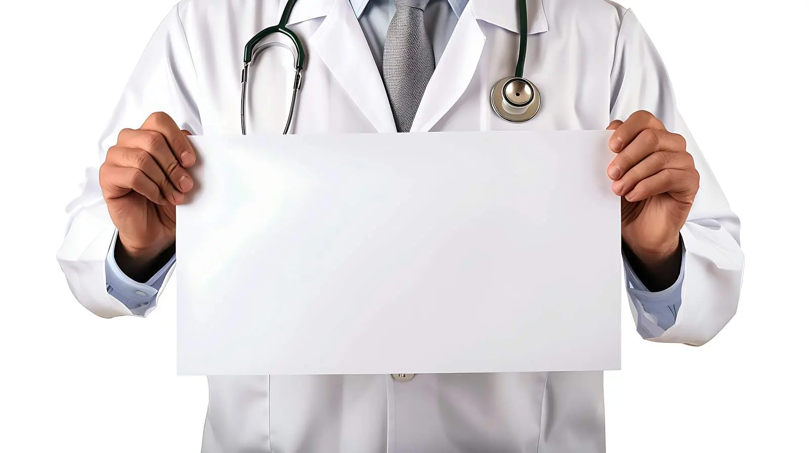 Doctor Holding Blank White Banner Isolated Close-Up – free medical staff image from Dotvec