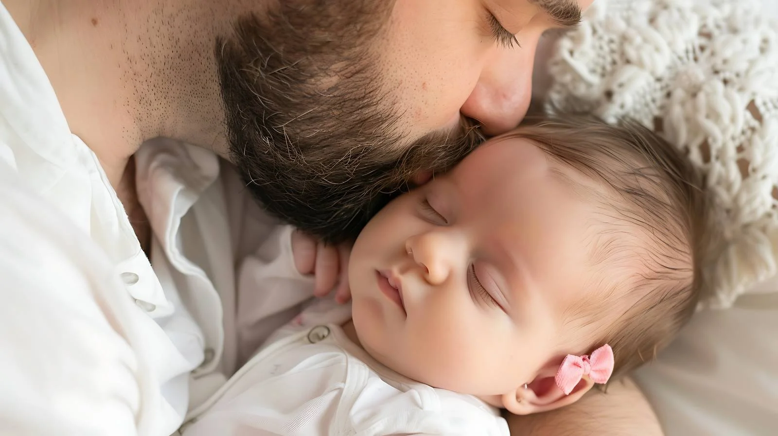Tender moment: Father kissing sleeping baby — free download from Dotvec
