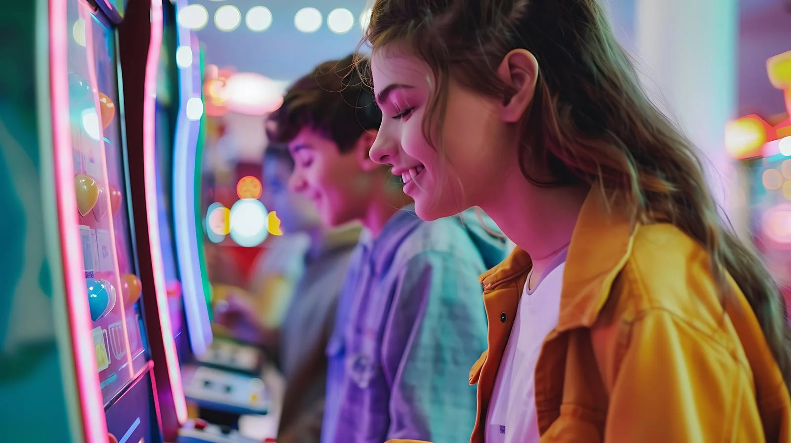 Friends Enjoying Arcade Games Together — free download from Dotvec