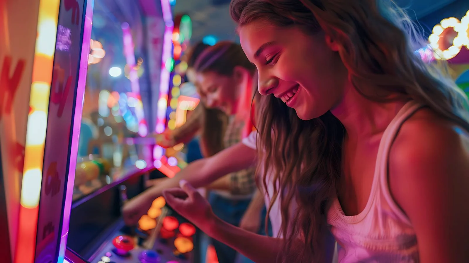 Friends Enjoying Amusement Arcade Fun — free download from Dotvec