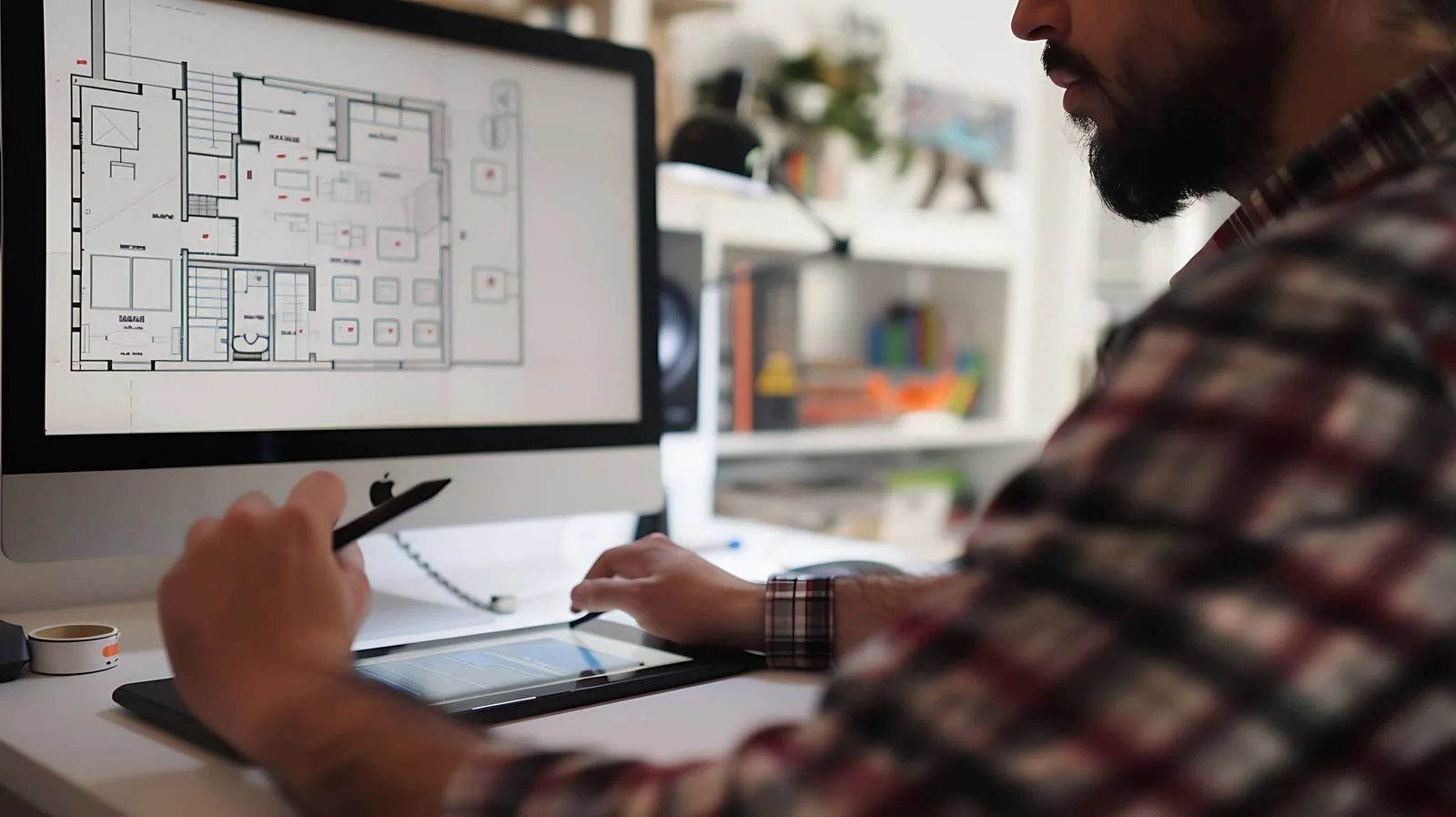 Man Working on Home Floor Plan — free download from Dotvec