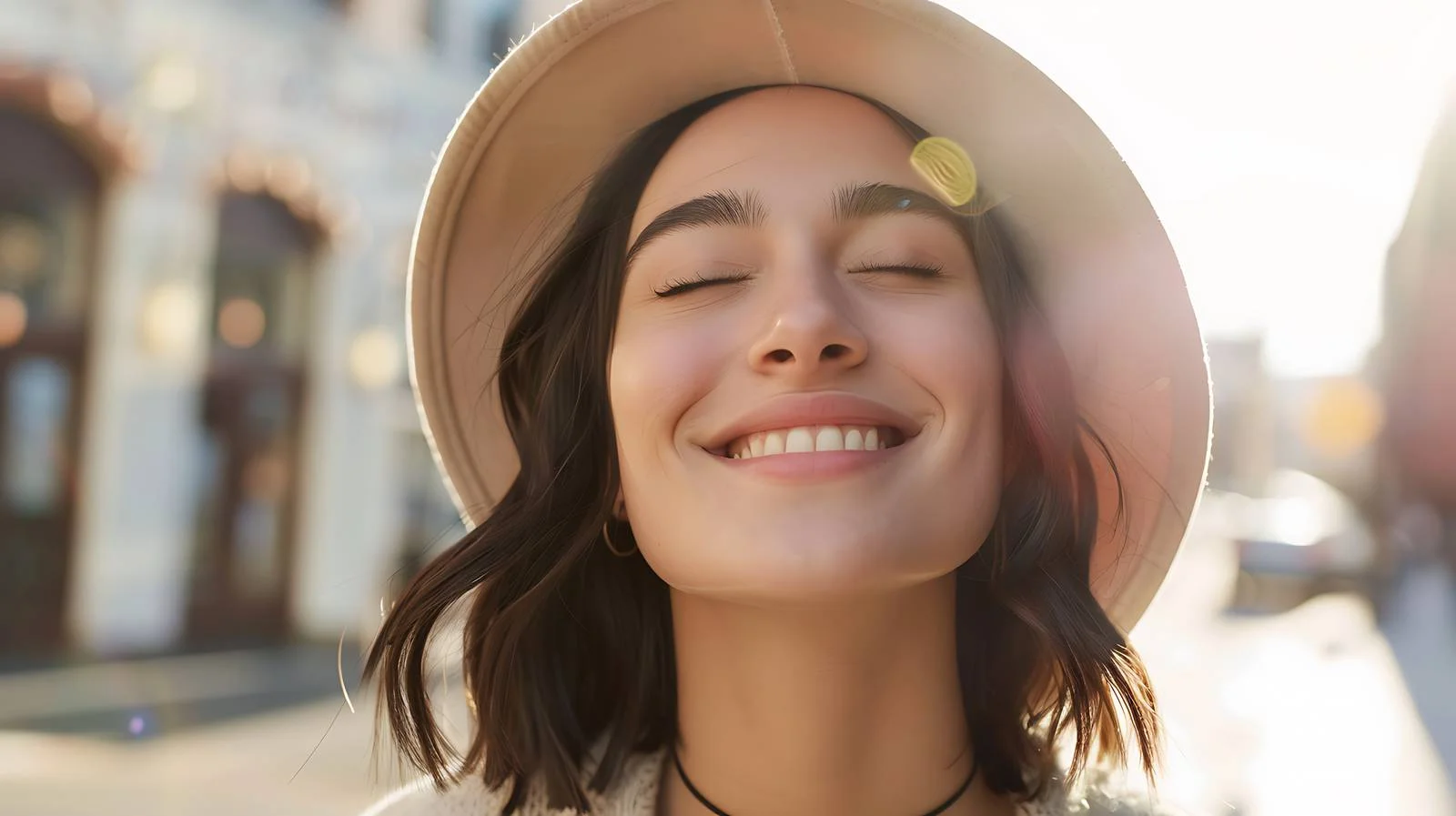 Beautiful Smiling Woman with Eyes Closed — free download from Dotvec