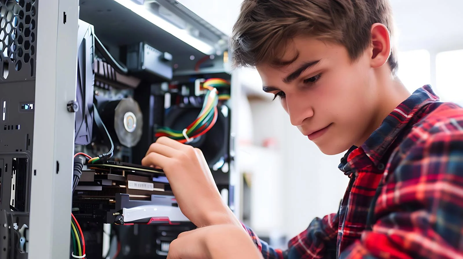 Teenager Assembling Personal Computer – free assembling image from Dotvec