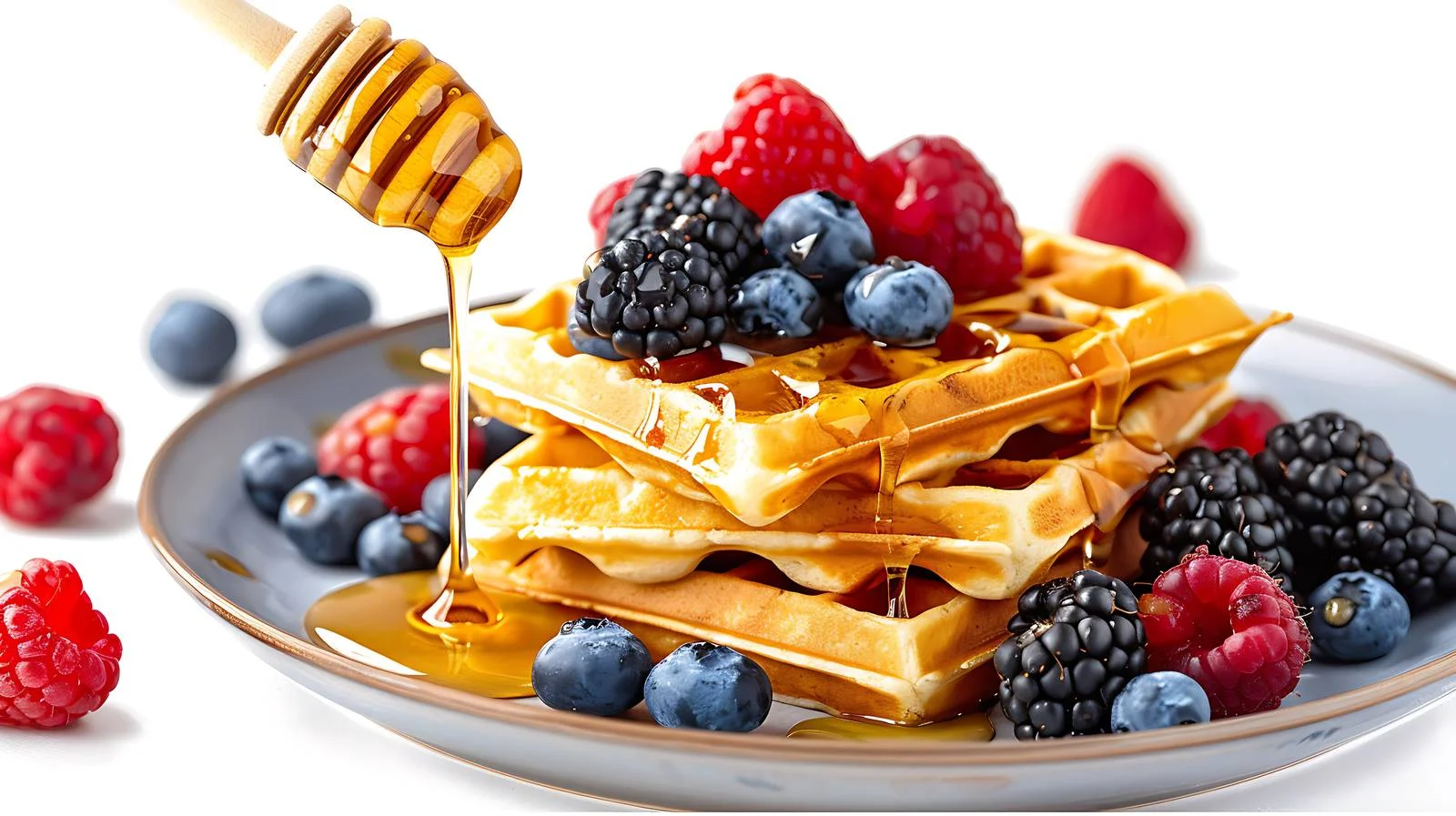 Delicious Waffles Drizzled with Honey Close-up — free download from Dotvec