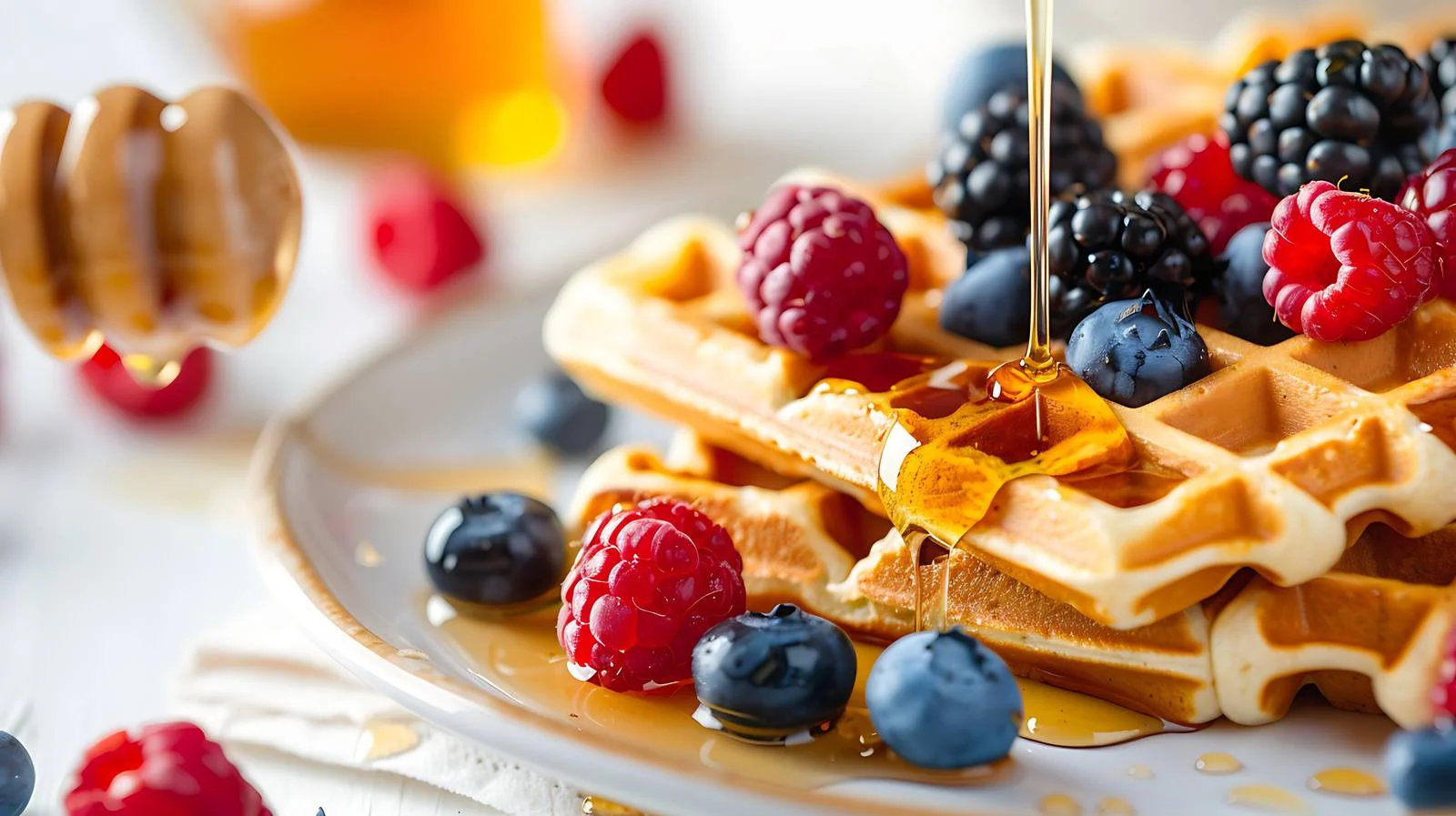 Delicious Honey-Drizzled Waffles on Plate — free download from Dotvec