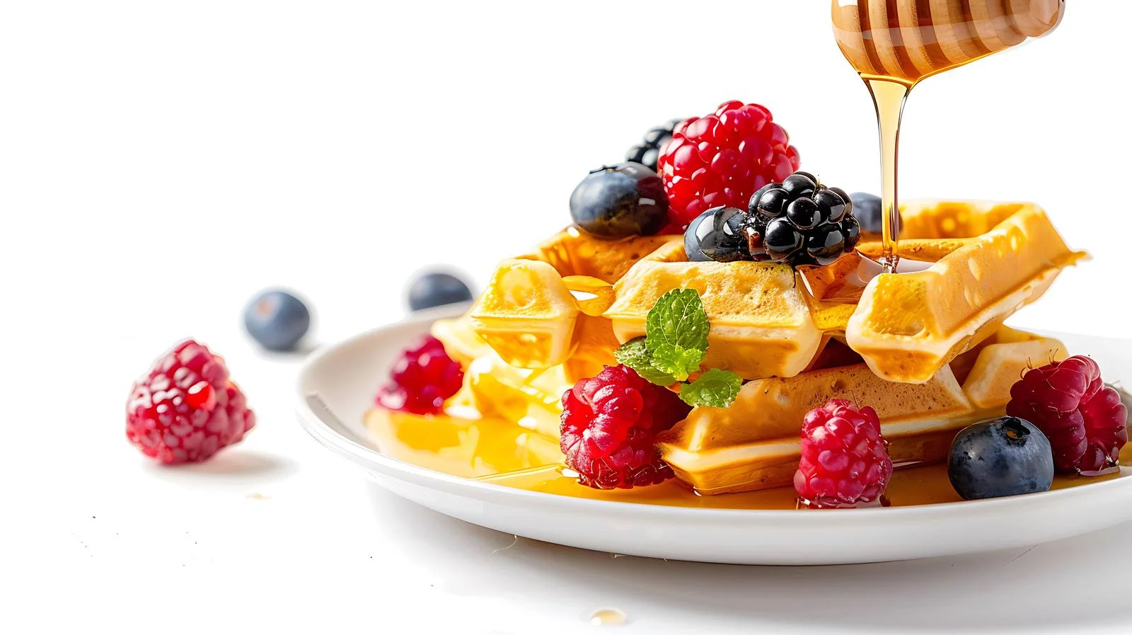 Delicious Waffles Garnished with Honey and Berries — free download from Dotvec