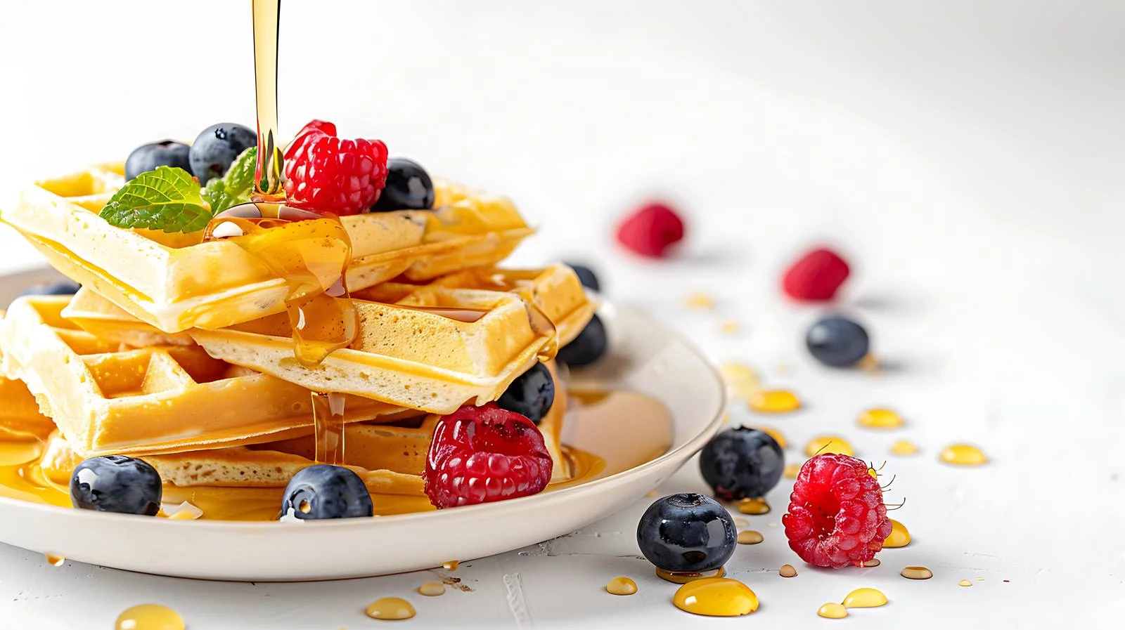 Delicious Waffles with Honey and Fresh Berries — free download from Dotvec