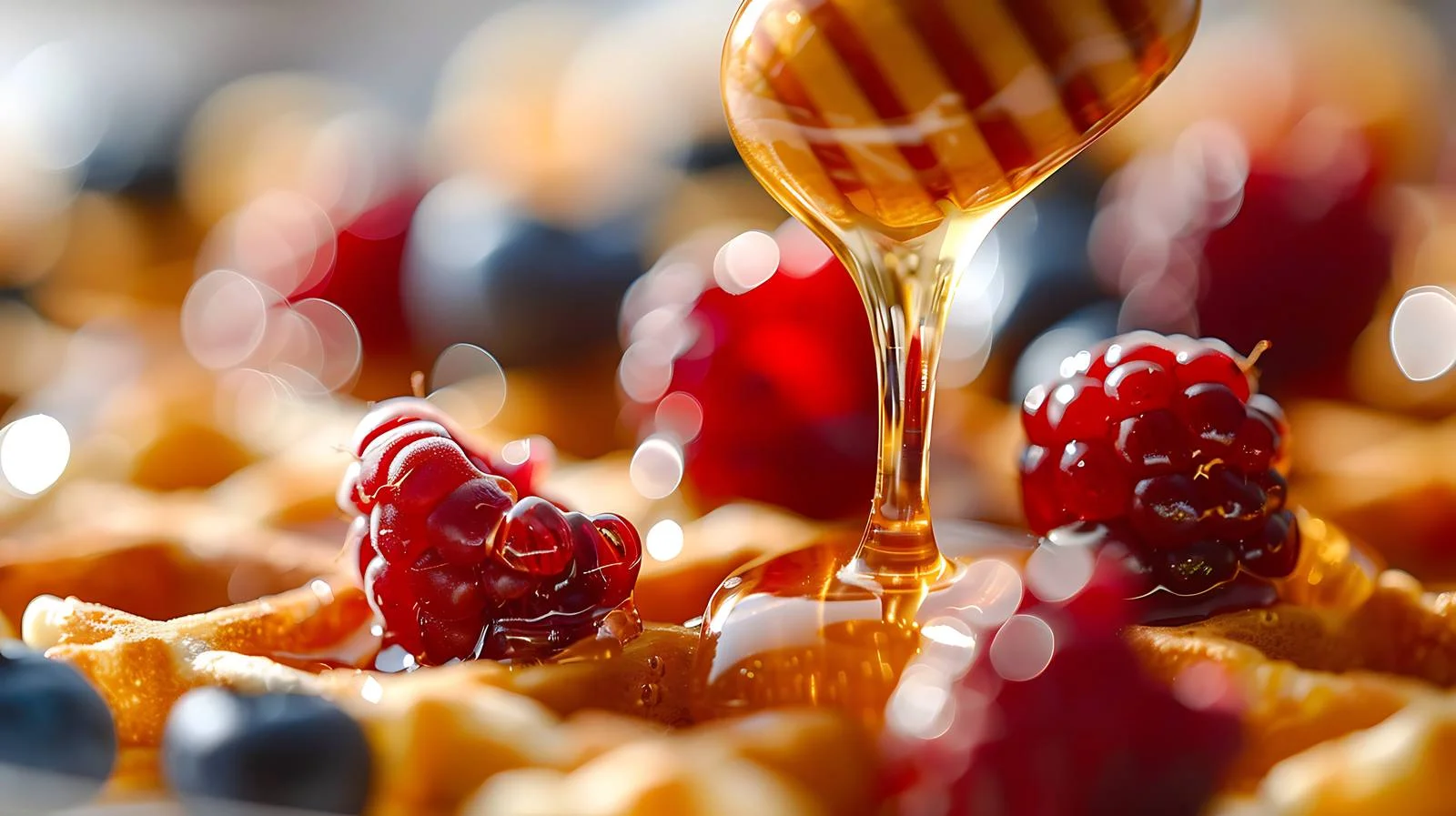 Delicious waffles with honey & fresh berries — free download from Dotvec