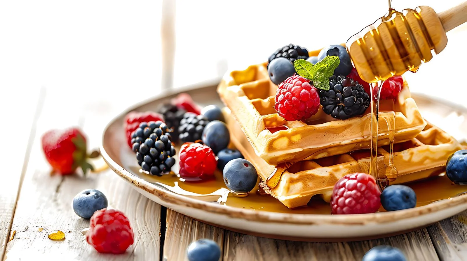 Delicious Waffles with Honey and Berries — free download from Dotvec