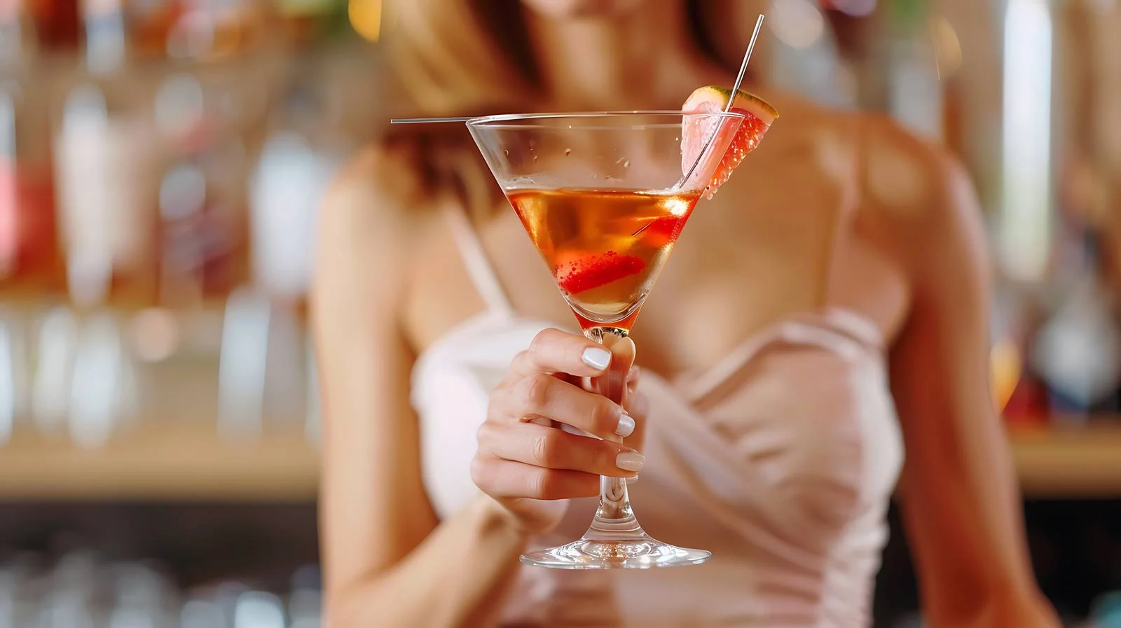 Elegant Woman with Cocktail in Bar — free download from Dotvec