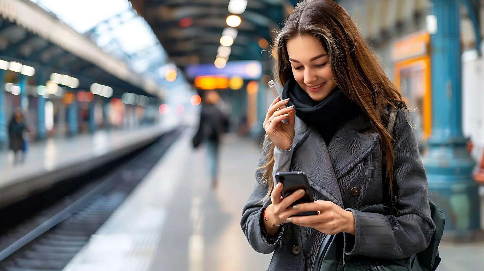 Traveler on Phone at Train Station — free download from Dotvec