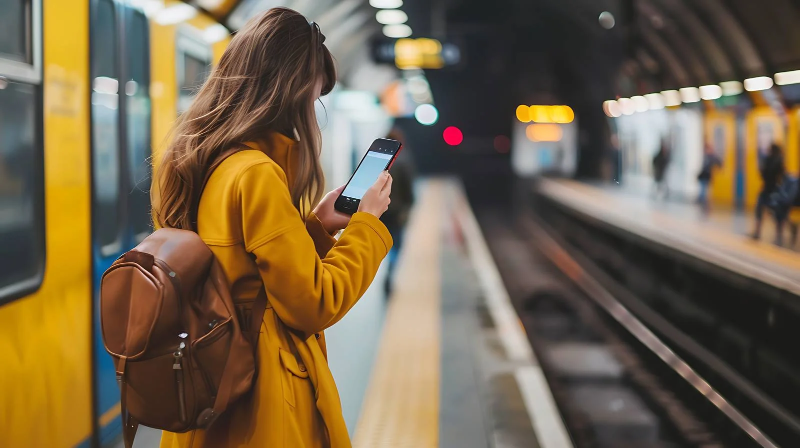Woman using cell phone at train station — free download from Dotvec