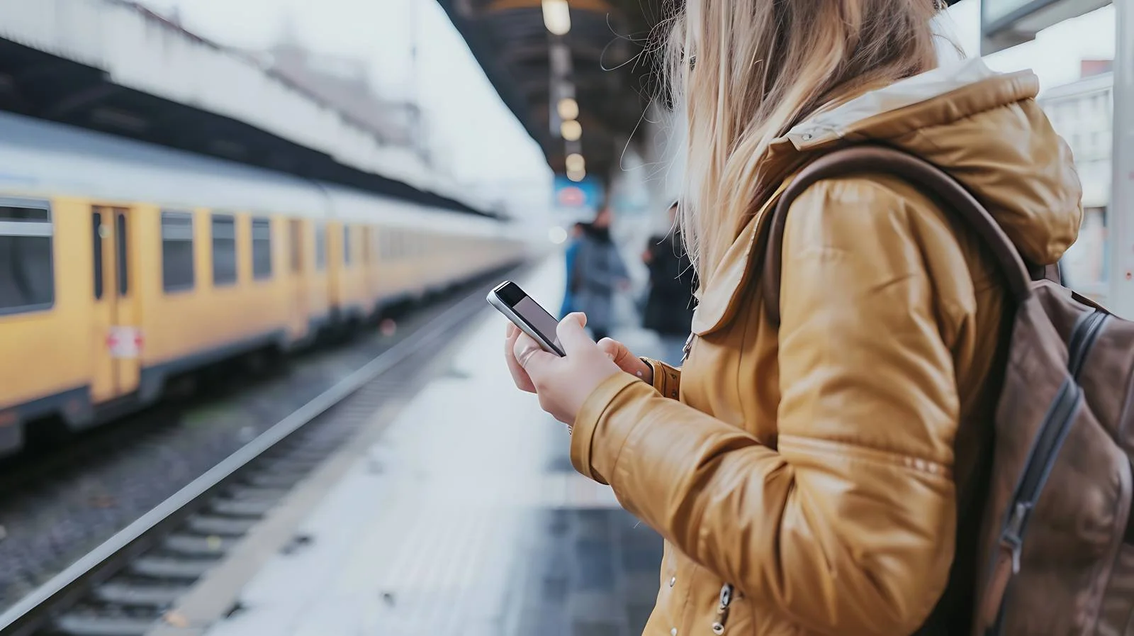 Woman Using Cell Phone at Station — free download from Dotvec
