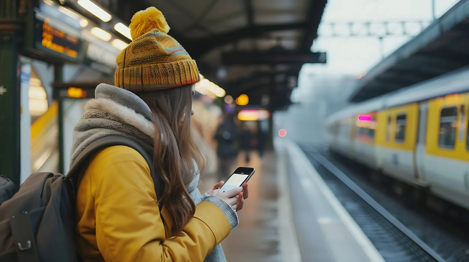 Woman on Phone at Train Station — free download from Dotvec