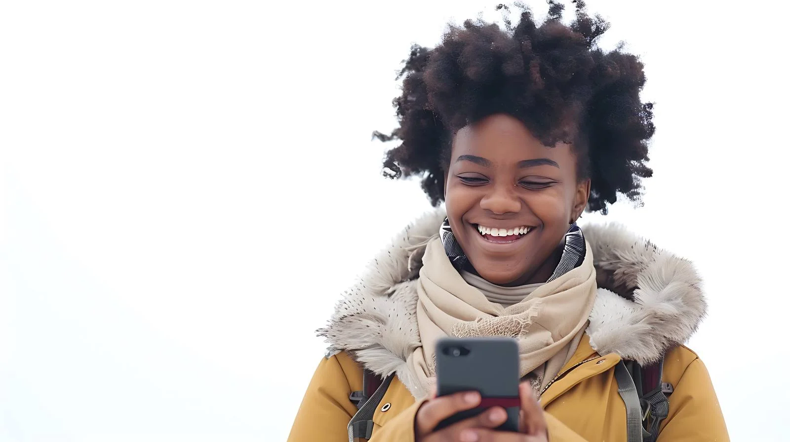 Happy woman texting on phone close-up — free download from Dotvec