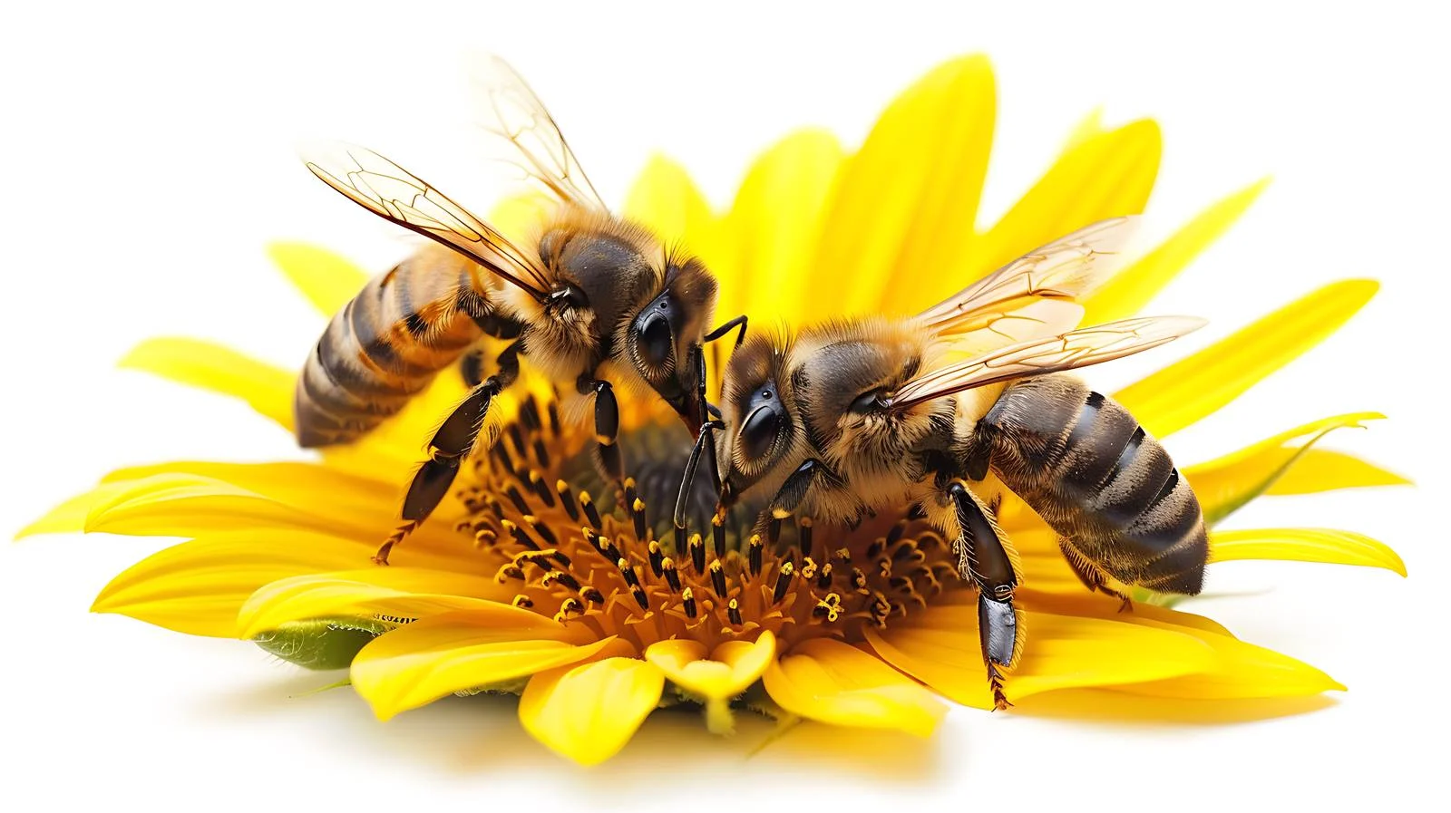 Pollinating bees on sunflower, soft focus — free download from Dotvec