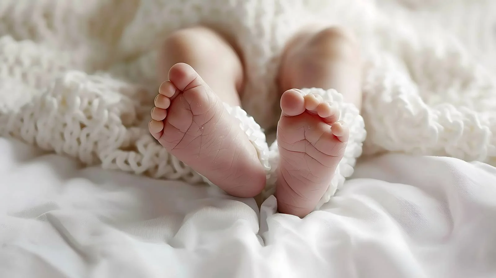 Newborn Baby Legs on Bed Close-up — free download from Dotvec