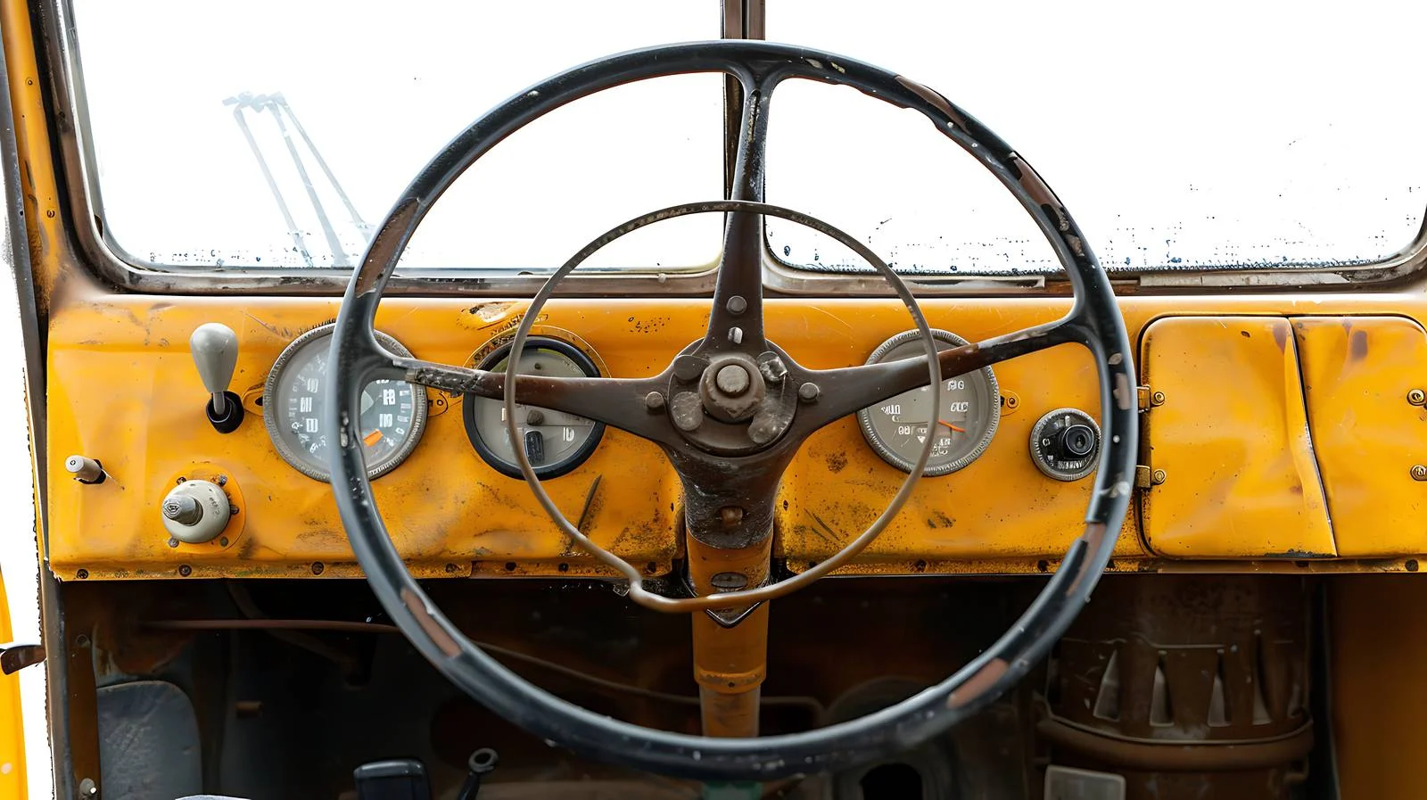 Vintage Yellow Bus Steering Wheel Closeup — free download from Dotvec